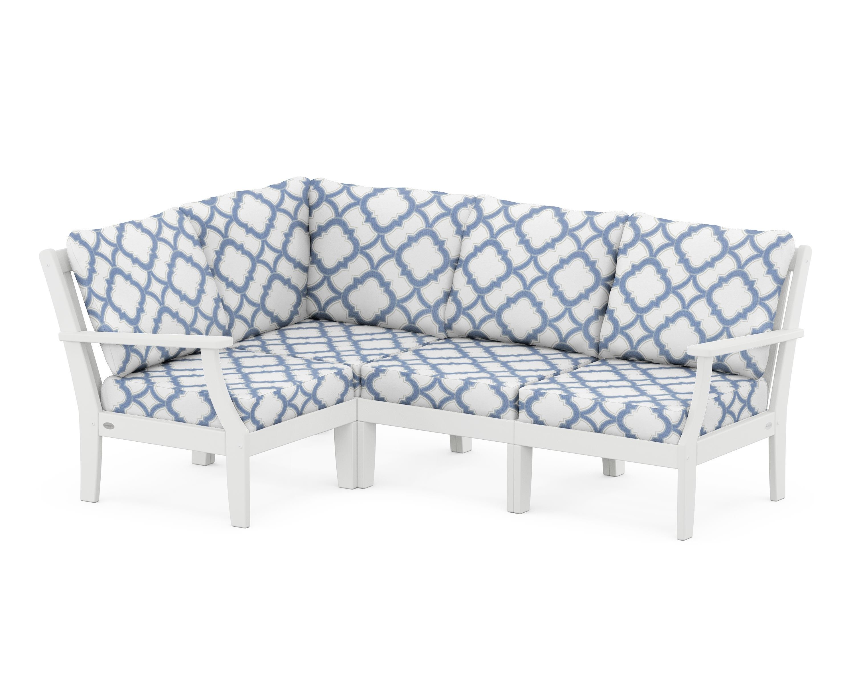 POLYWOOD® Braxton Modular 4-Piece Deep Seating Set in White / Trellis Sky Blue