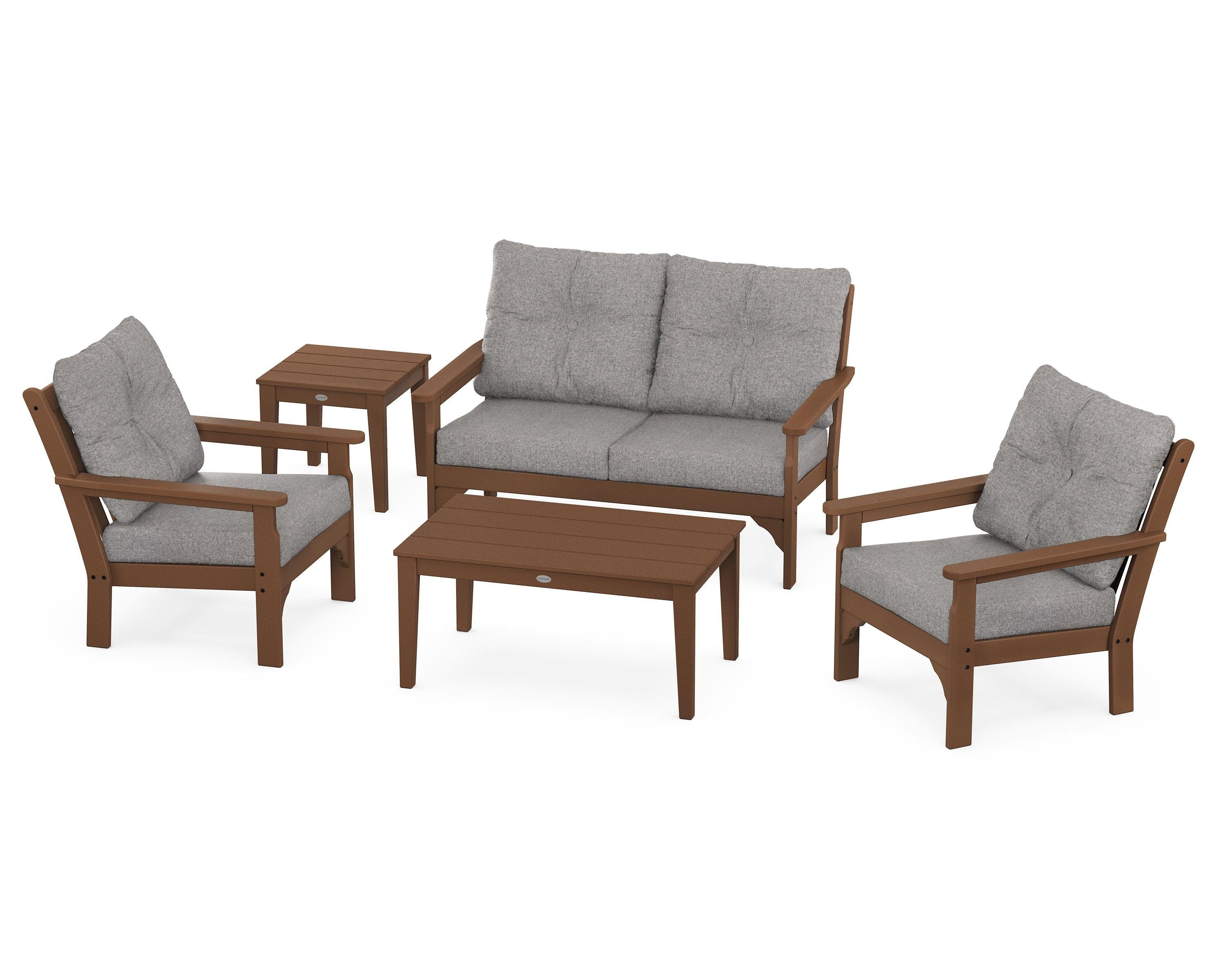 POLYWOOD® Vineyard 5-Piece Deep Seating Set in Teak / Grey Mist