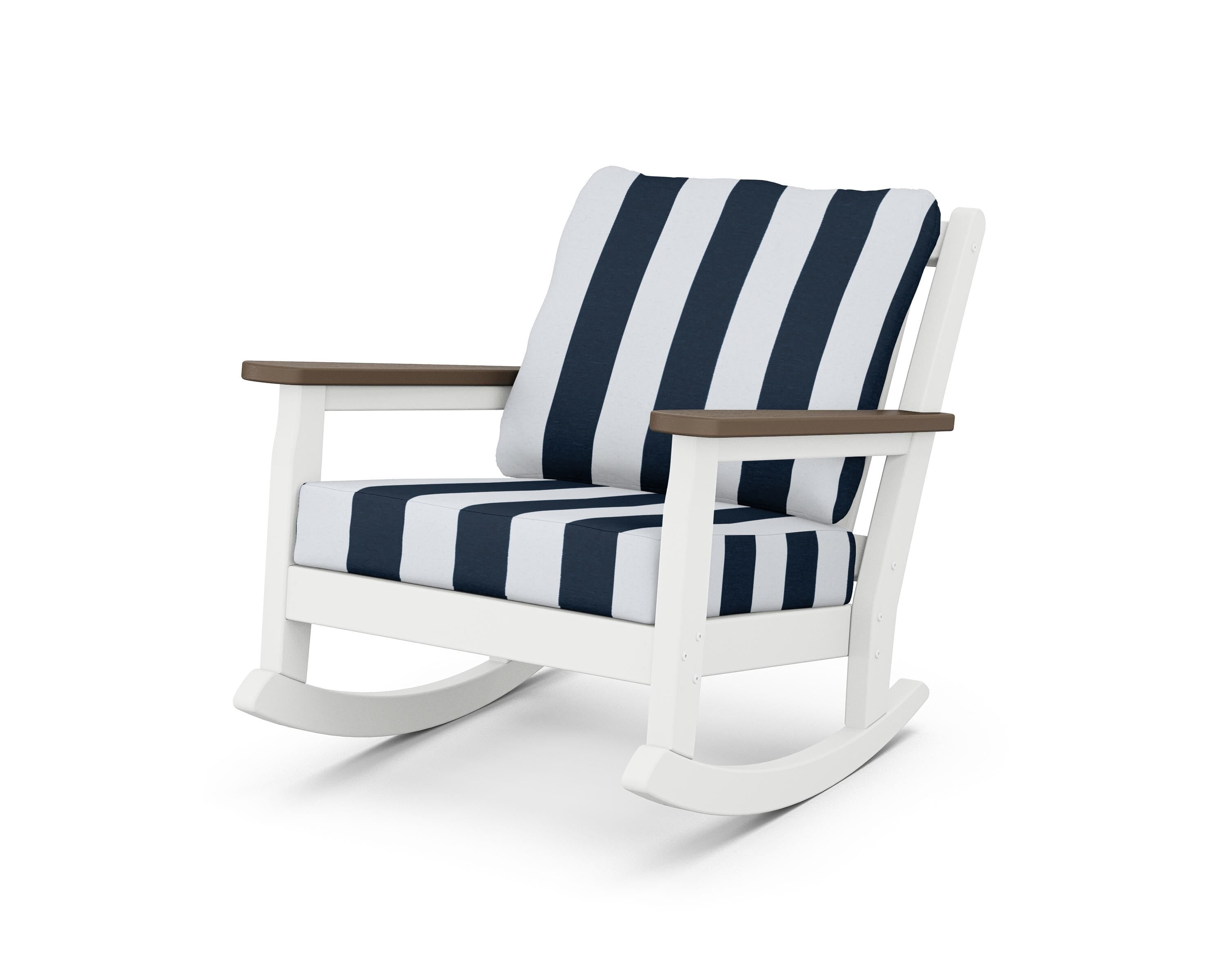 POLYWOOD® Chippendale Deep Seating Rocking Chair in White / Kona / Cabana Stripe Marine Indigo