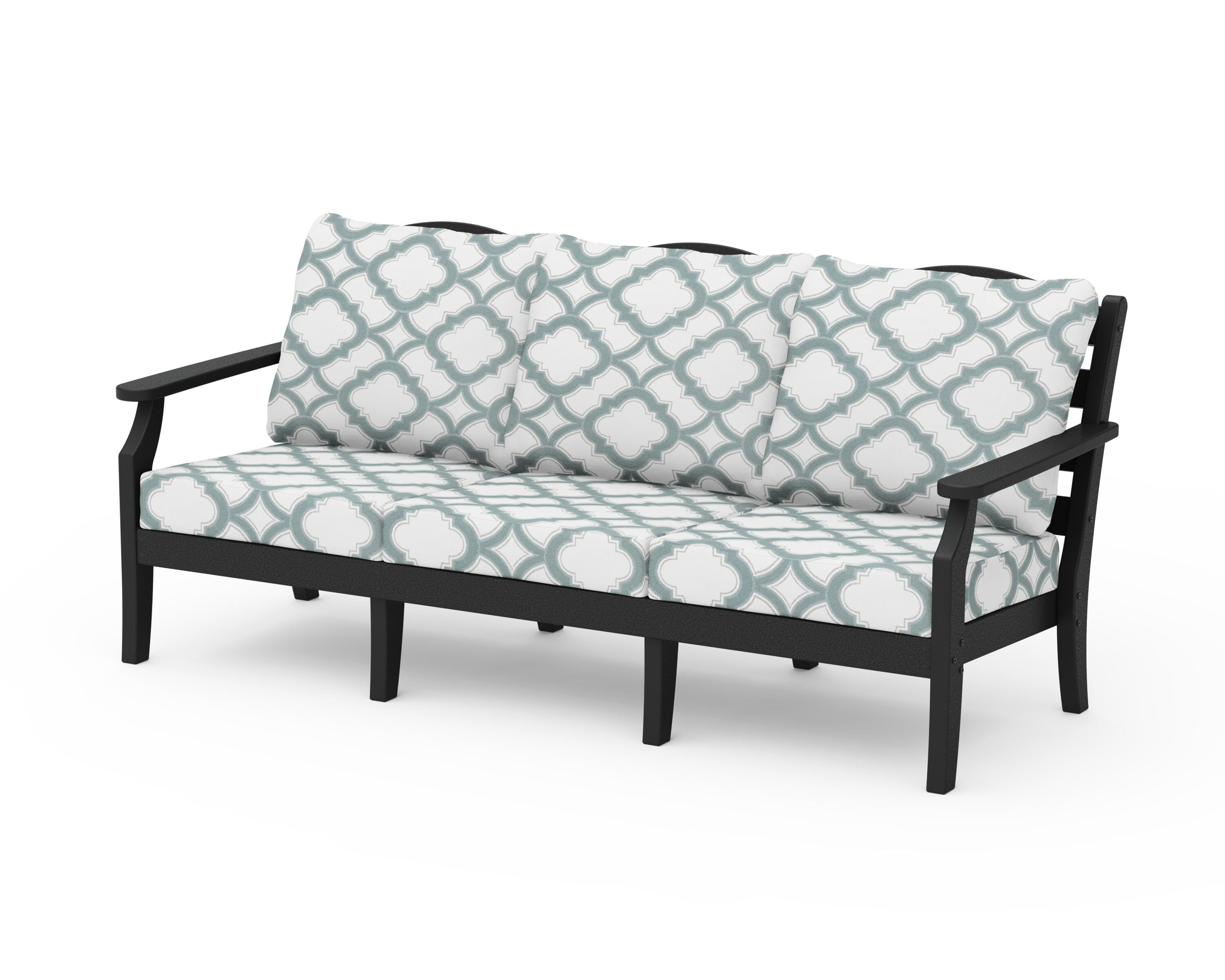 Draper James™ by POLYWOOD® Savannah Deep Seating Sofa in Black / Trellis Glacier Spa