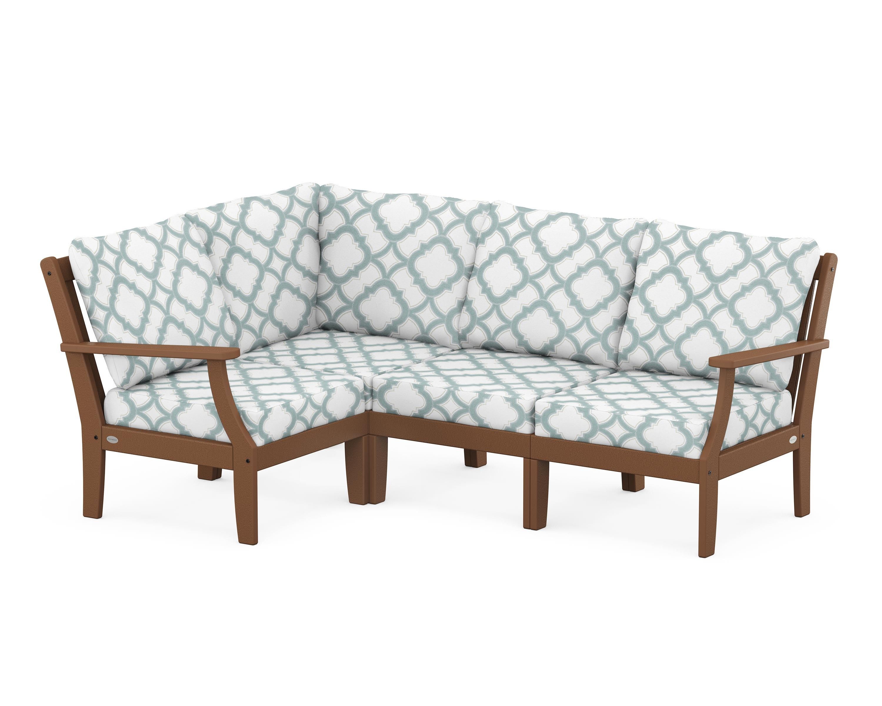 POLYWOOD® Braxton Modular 4-Piece Deep Seating Set in Teak / Trellis Glacier Spa
