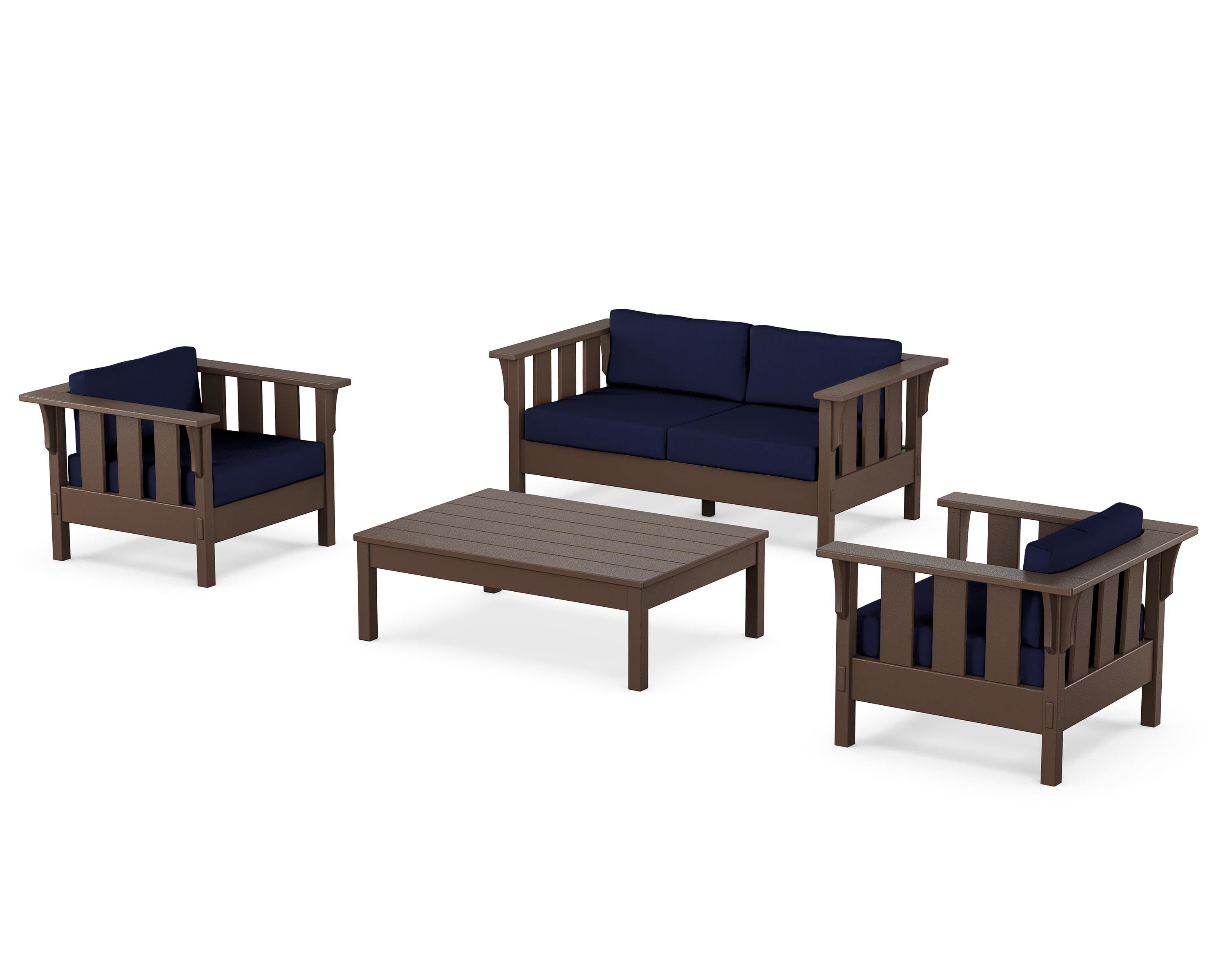 Martha Stewart by POLYWOOD® Acadia 4-Piece Deep Seating Set with Loveseat in Mahogany / Navy