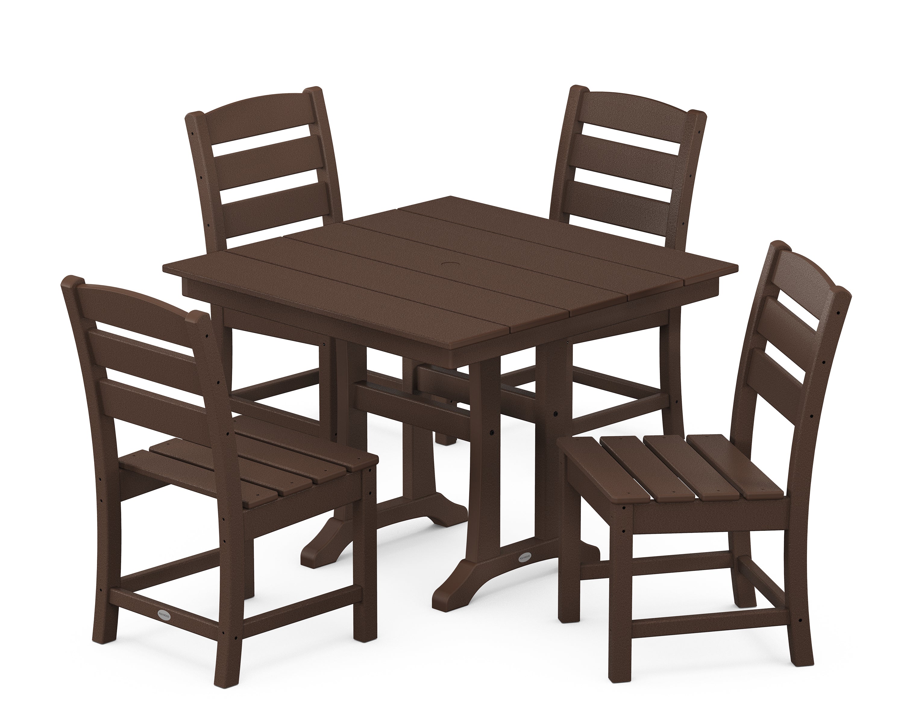 POLYWOOD® Lakeside 5-Piece Farmhouse Trestle Side Chair Dining Set in Mahogany