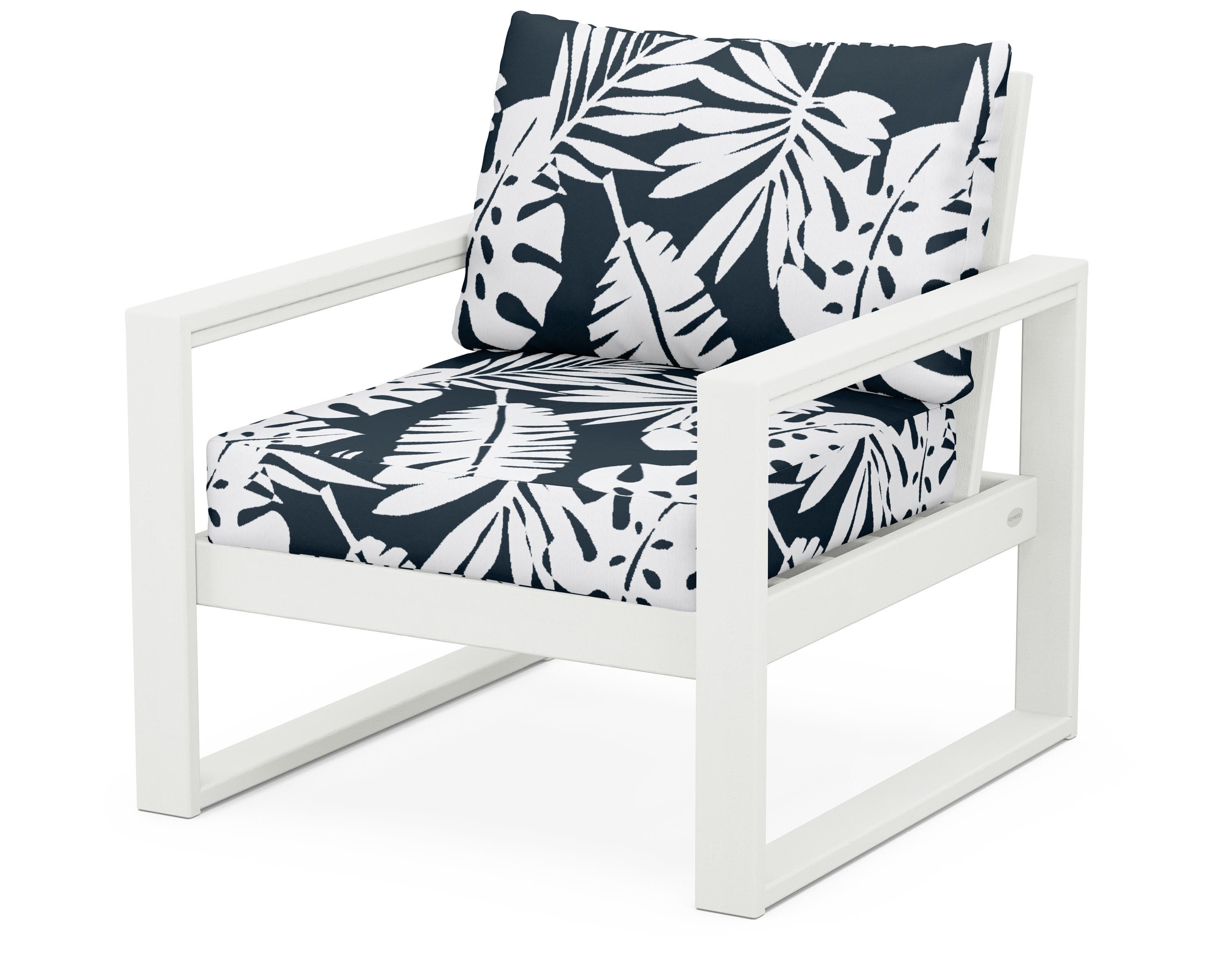 POLYWOOD® EDGE Club Chair in Vintage White / Leaf Marine Indigo