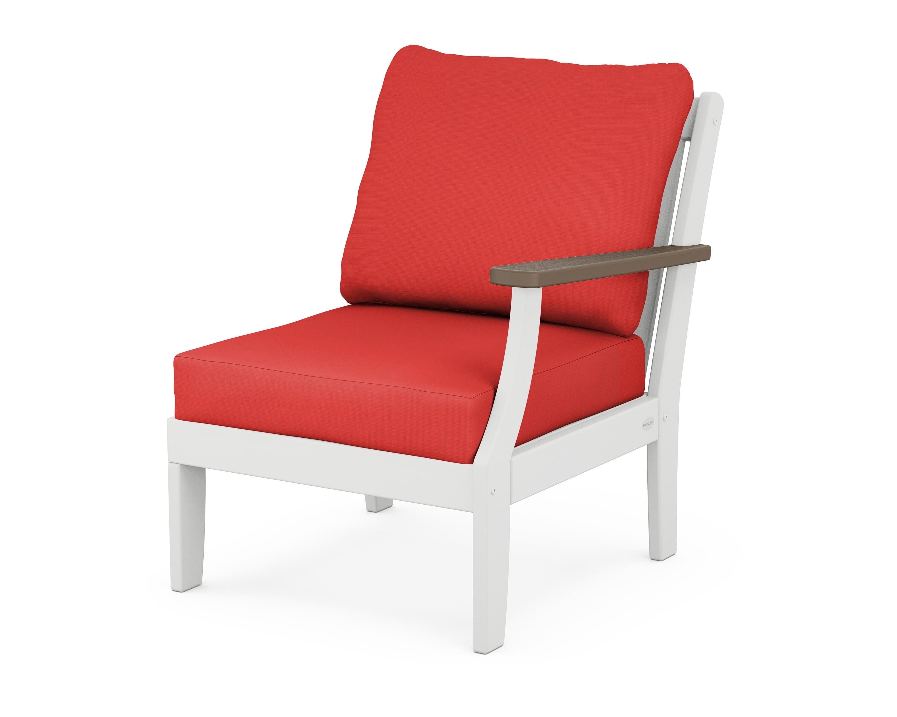 POLYWOOD® Braxton Modular Right Arm Chair in White / Kona / Crimson Linen