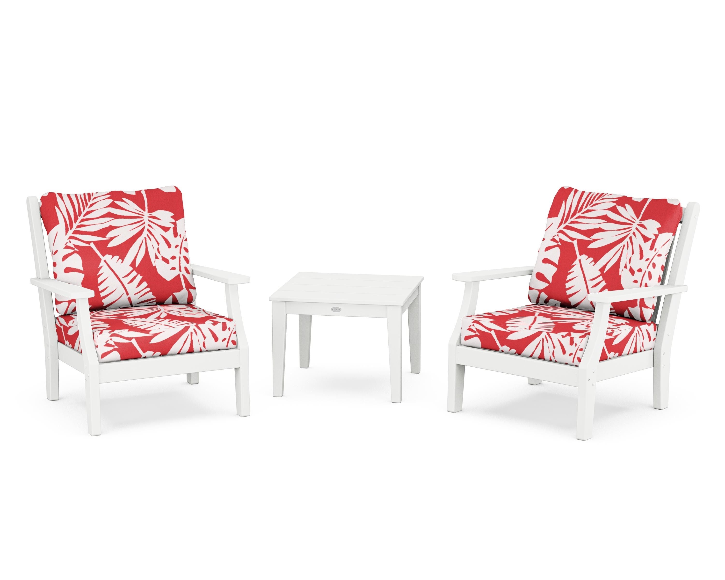 Country Living Wovendale 3-Piece Deep Seating Set in White / Leaf Crimson