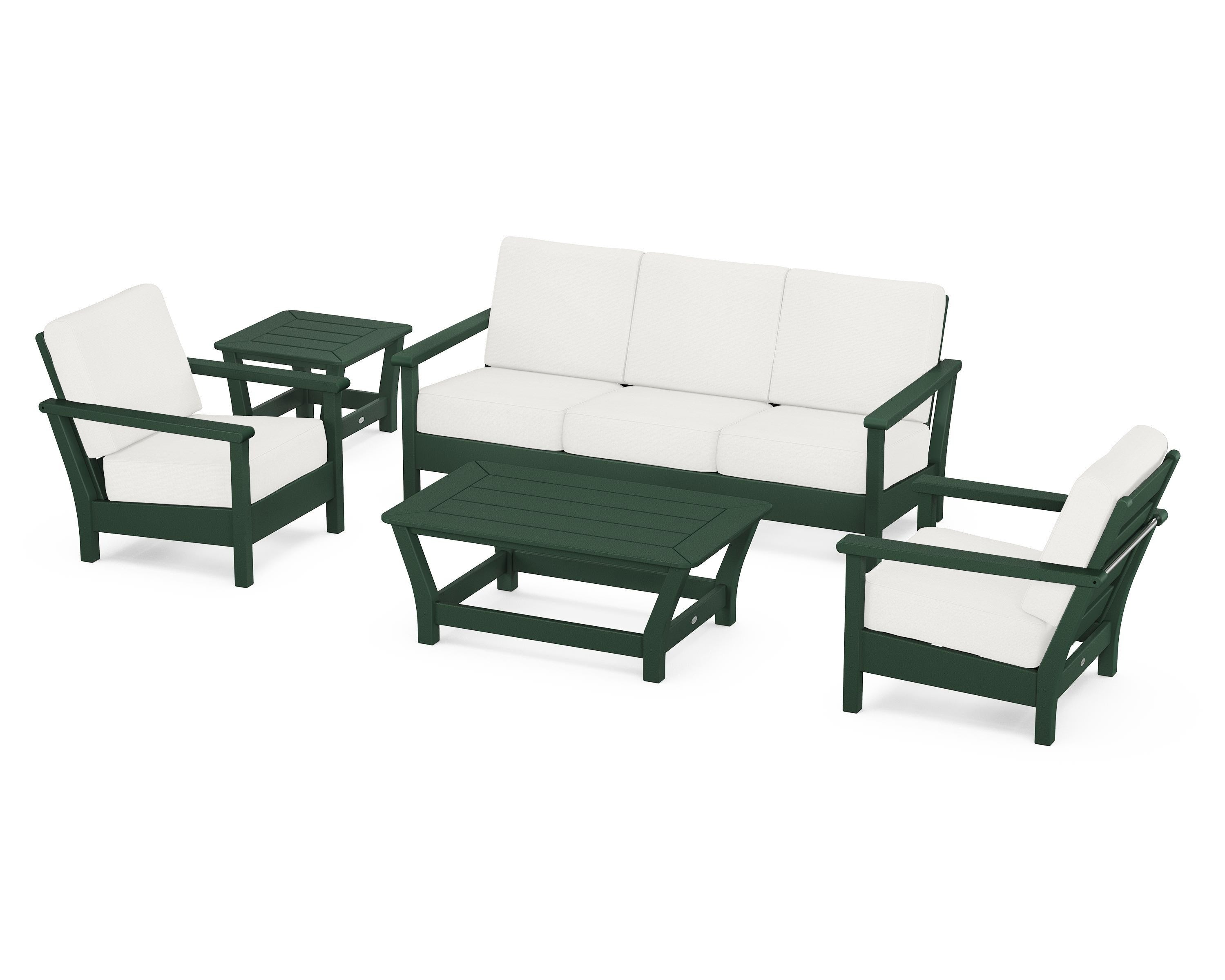 POLYWOOD® Harbour 5-Piece Deep Seating Set in Green / Natural Linen