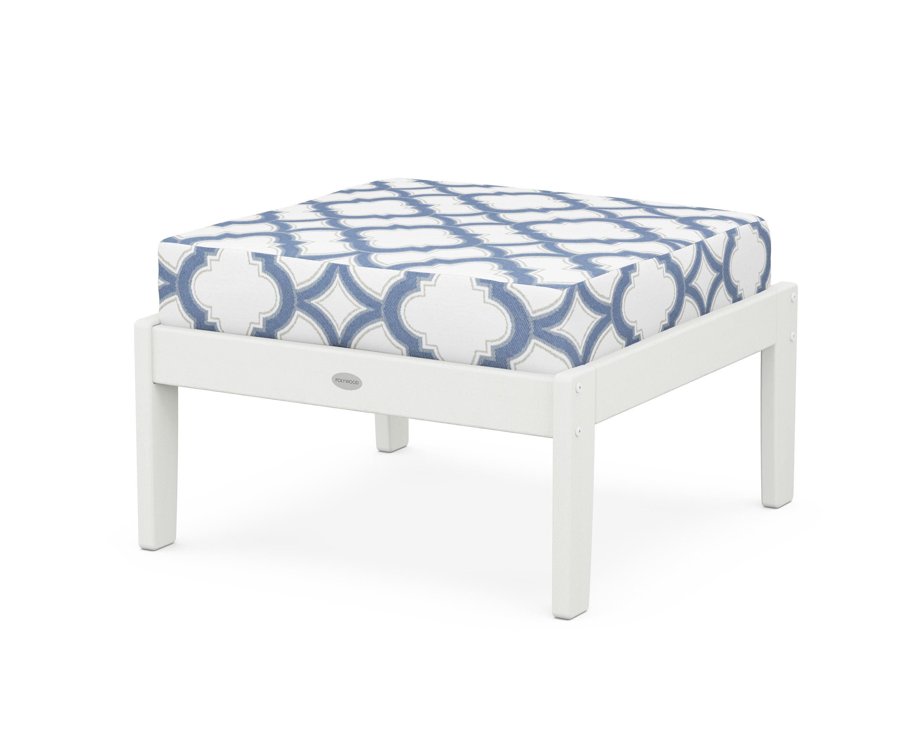 POLYWOOD® Braxton Deep Seating Ottoman in Vintage White / Trellis Sky Blue