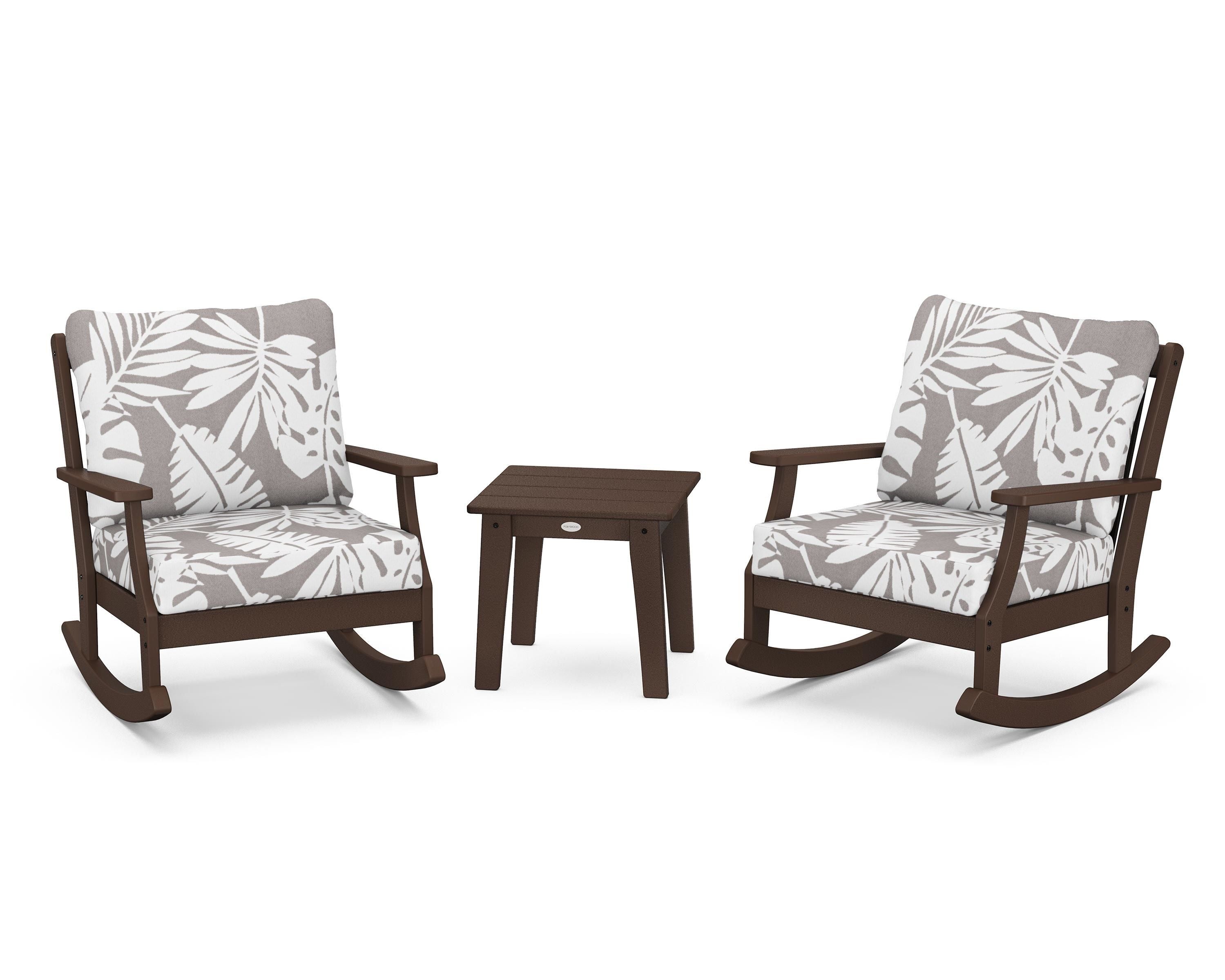 POLYWOOD® Braxton 3-Piece Deep Seating Rocker Set in Mahogany / Leaf Grey Mist