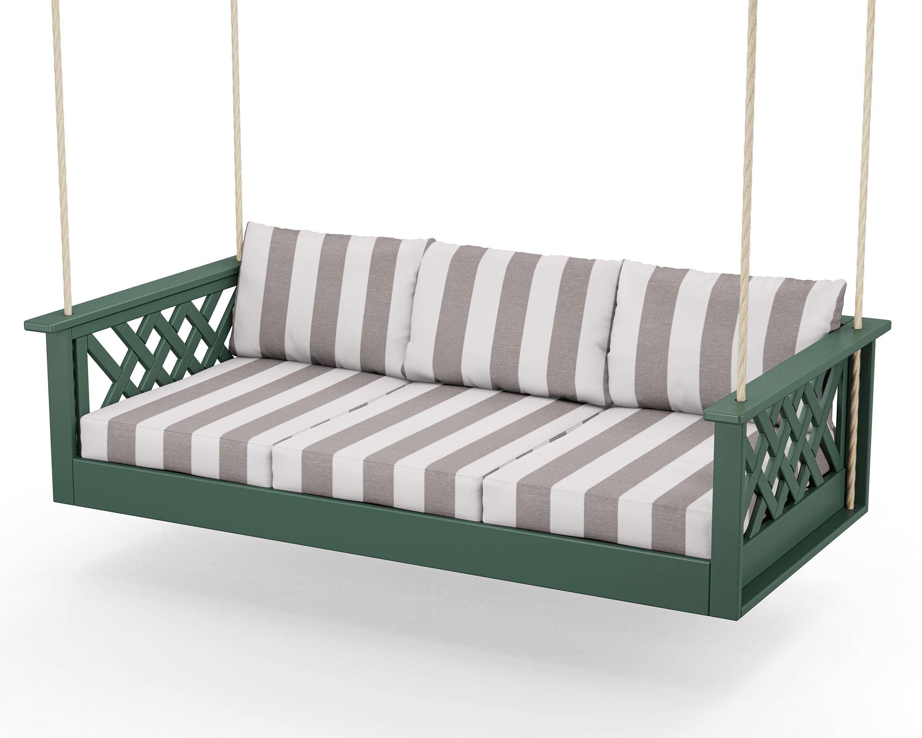 Country Living Wovendale Daybed Swing in Green / Cabana Stripe Grey Mist