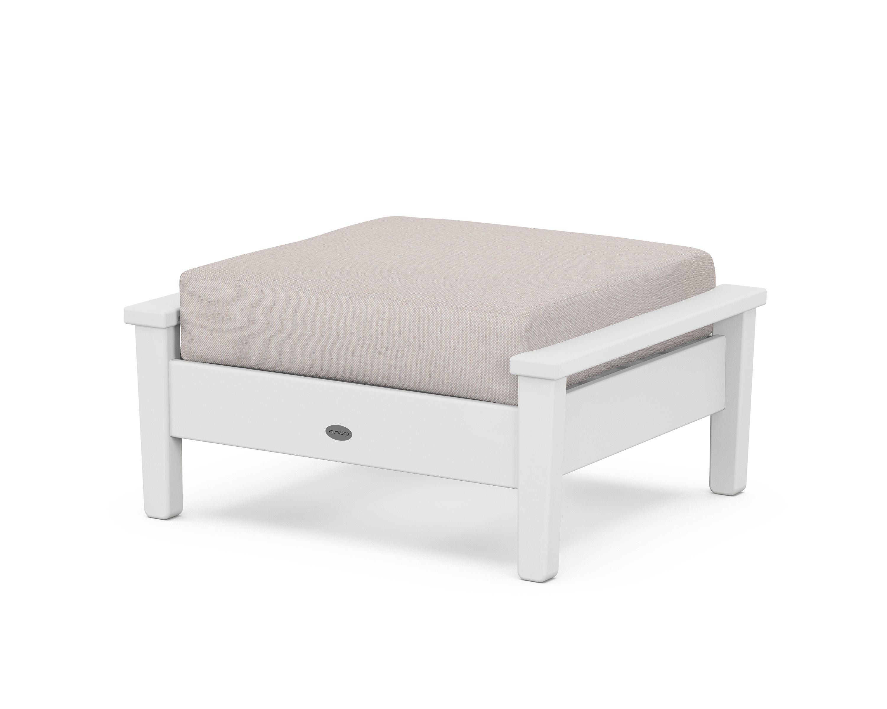 POLYWOOD® Prescott Deep Seating Ottoman in White / Dune Burlap