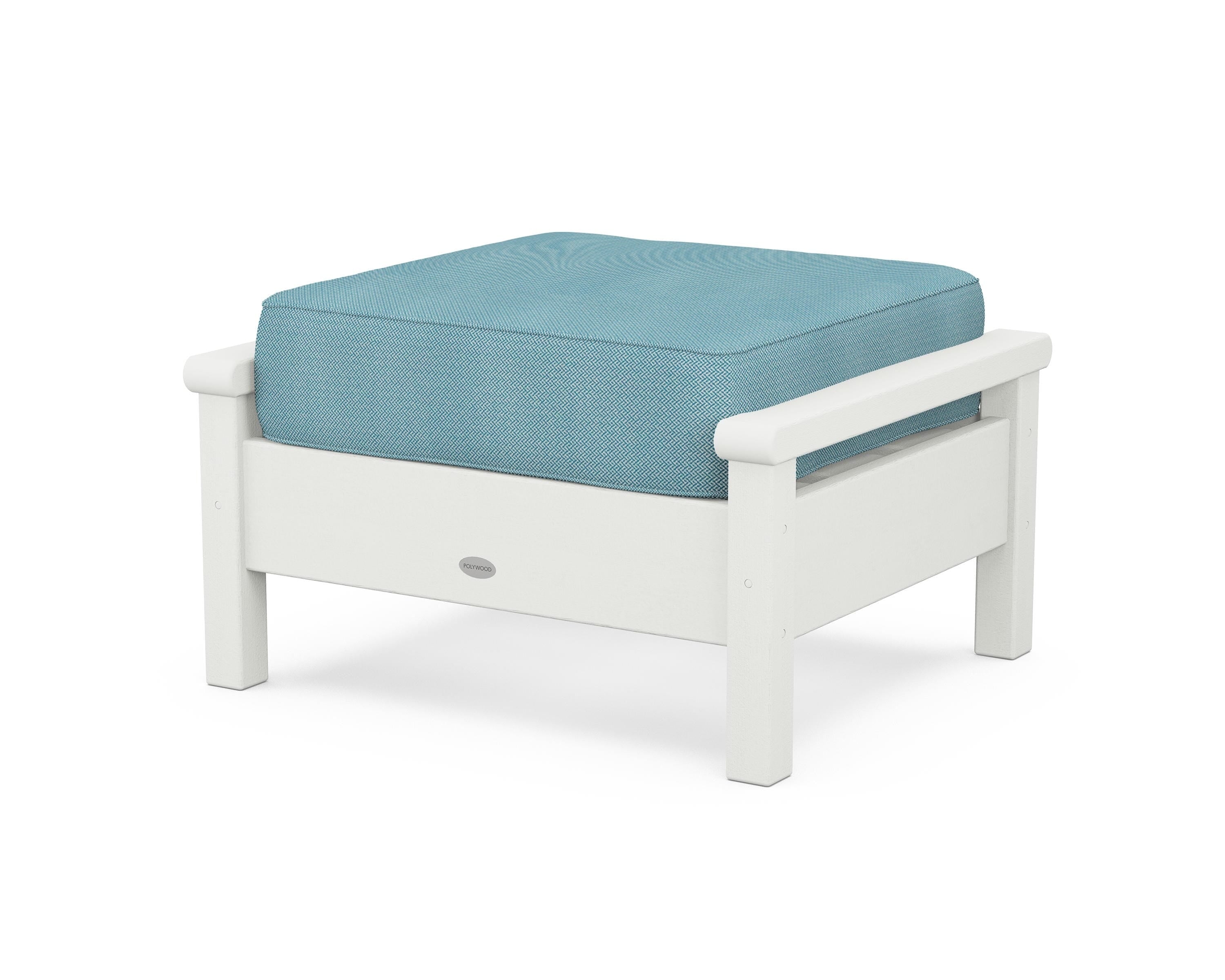 POLYWOOD® Harbour Deep Seating Ottoman in Vintage White / Lattice Sky Blue
