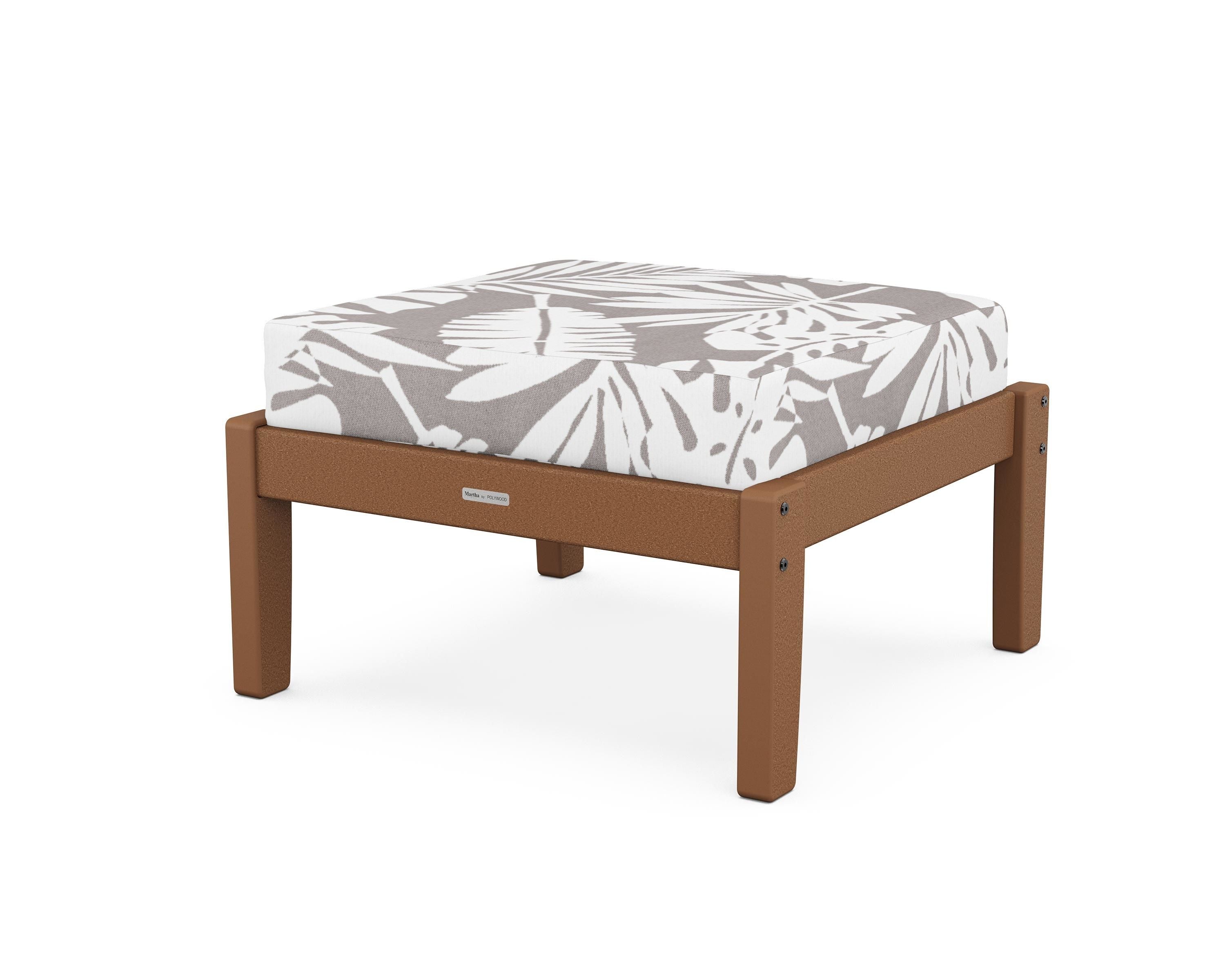 Martha Stewart by POLYWOOD® Chinoiserie Deep Seating Ottoman in Teak / Leaf Grey Mist