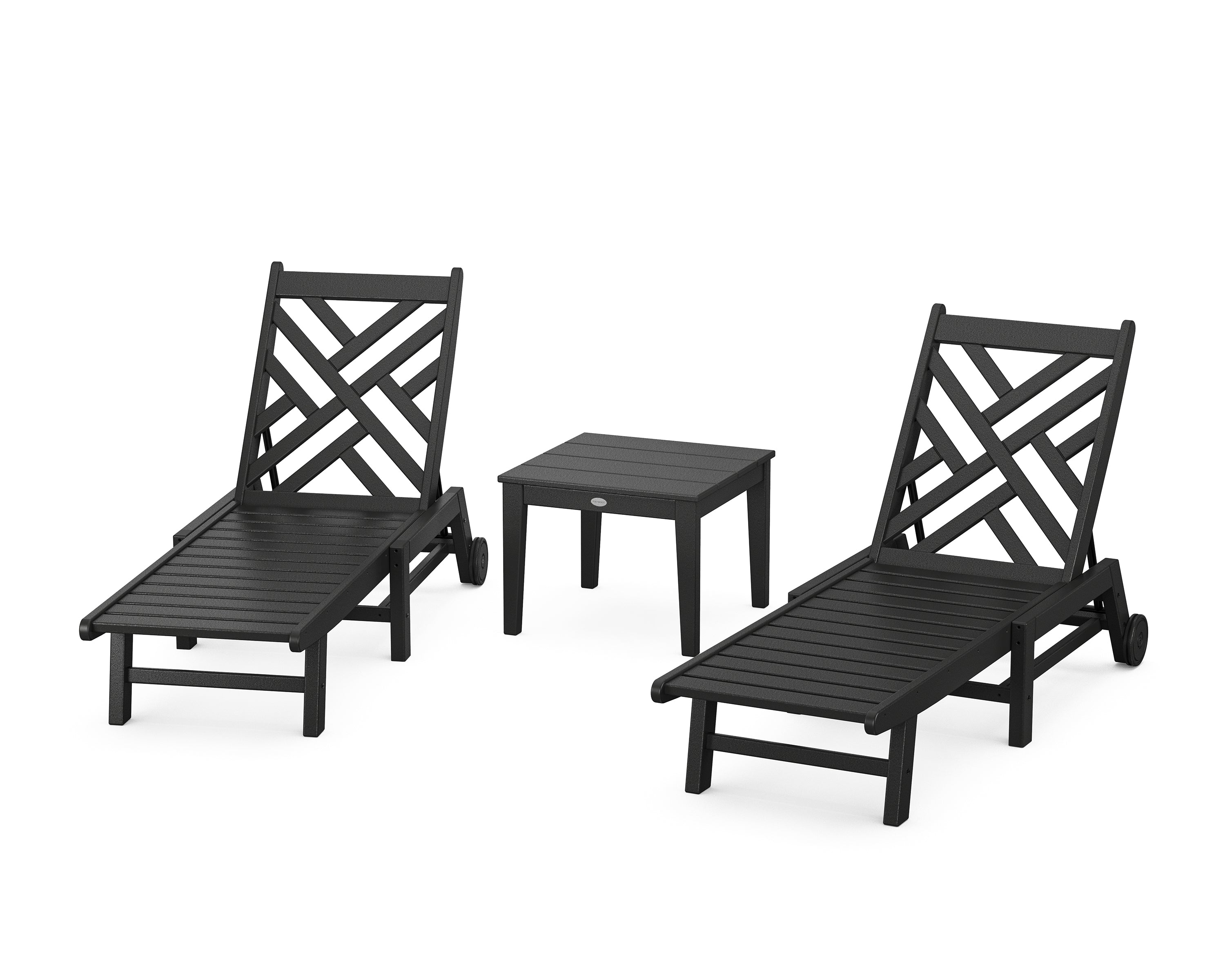 POLYWOOD® Chippendale 3-Piece Chaise Set with Wheels in Black