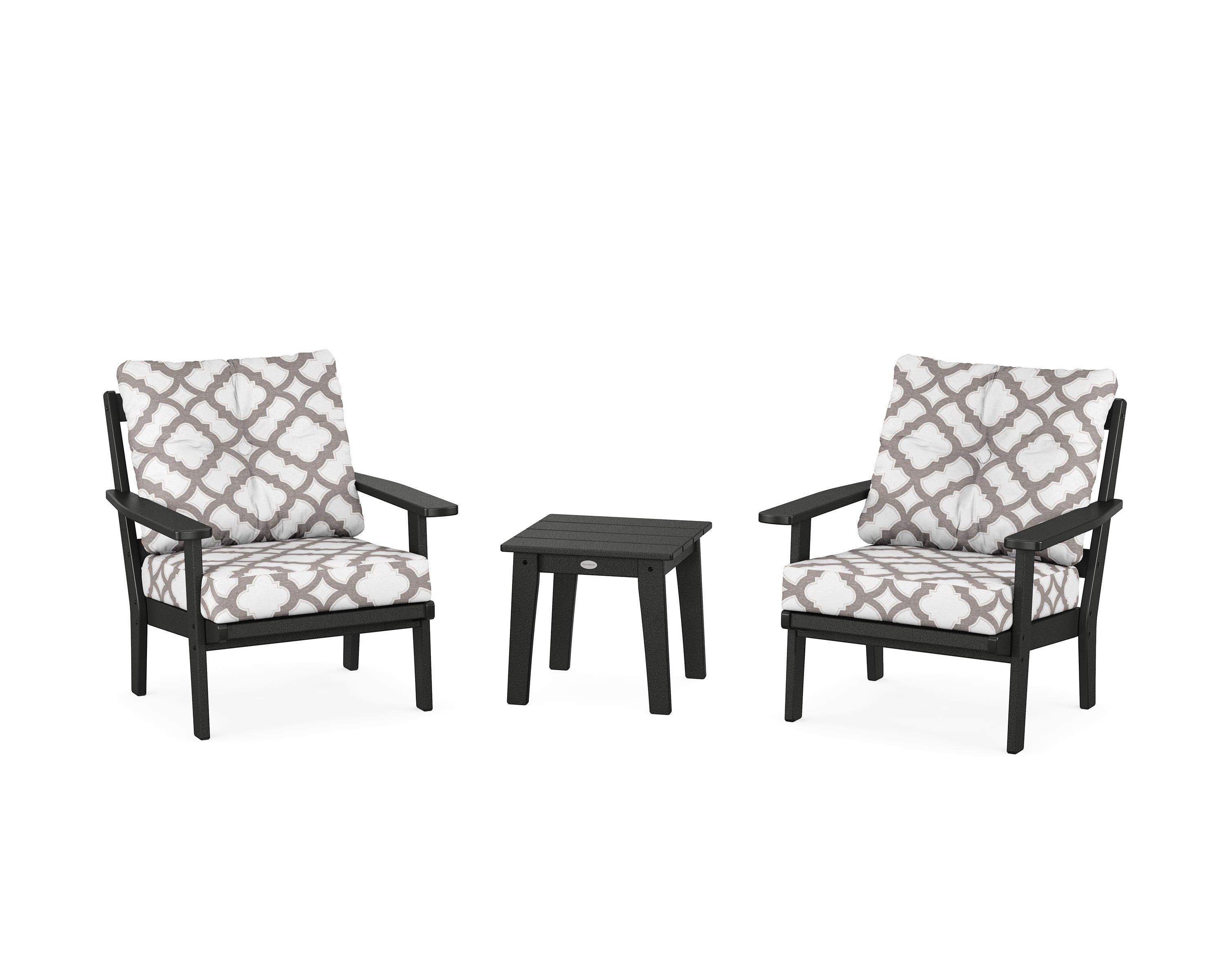 POLYWOOD® Prairie 3-Piece Deep Seating Set in Black / Trellis Grey Mist