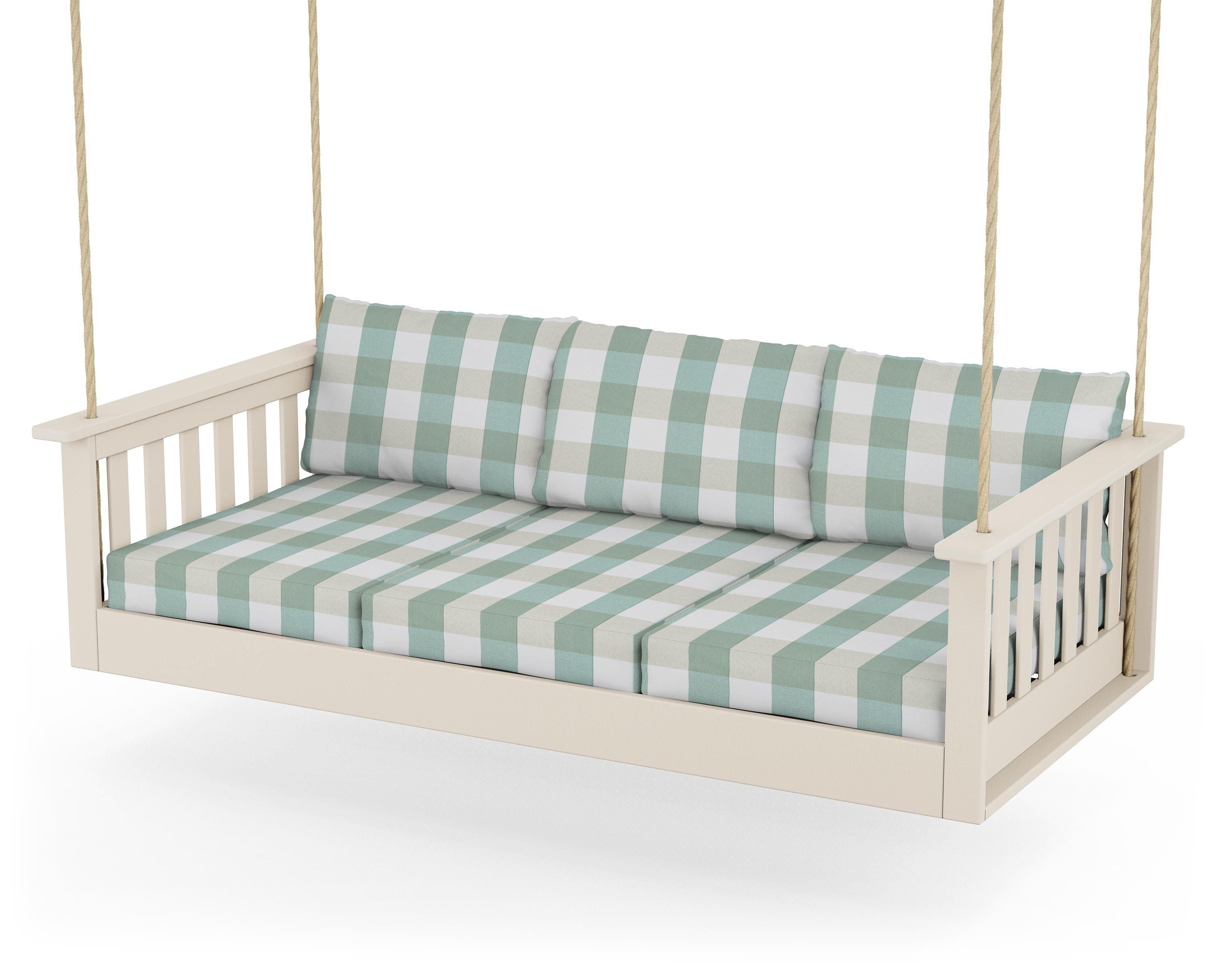 POLYWOOD® Vineyard Daybed Swing in Sand / Buffalo Plaid Glacier Spa