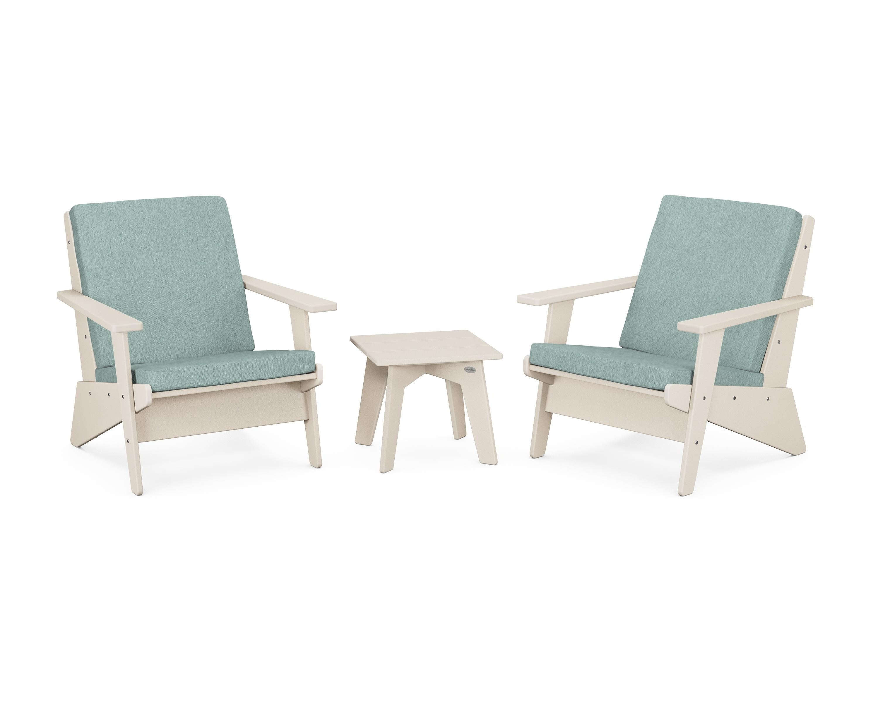 POLYWOOD® Riviera Modern Lounge 3-Piece Set in Sand / Glacier Spa