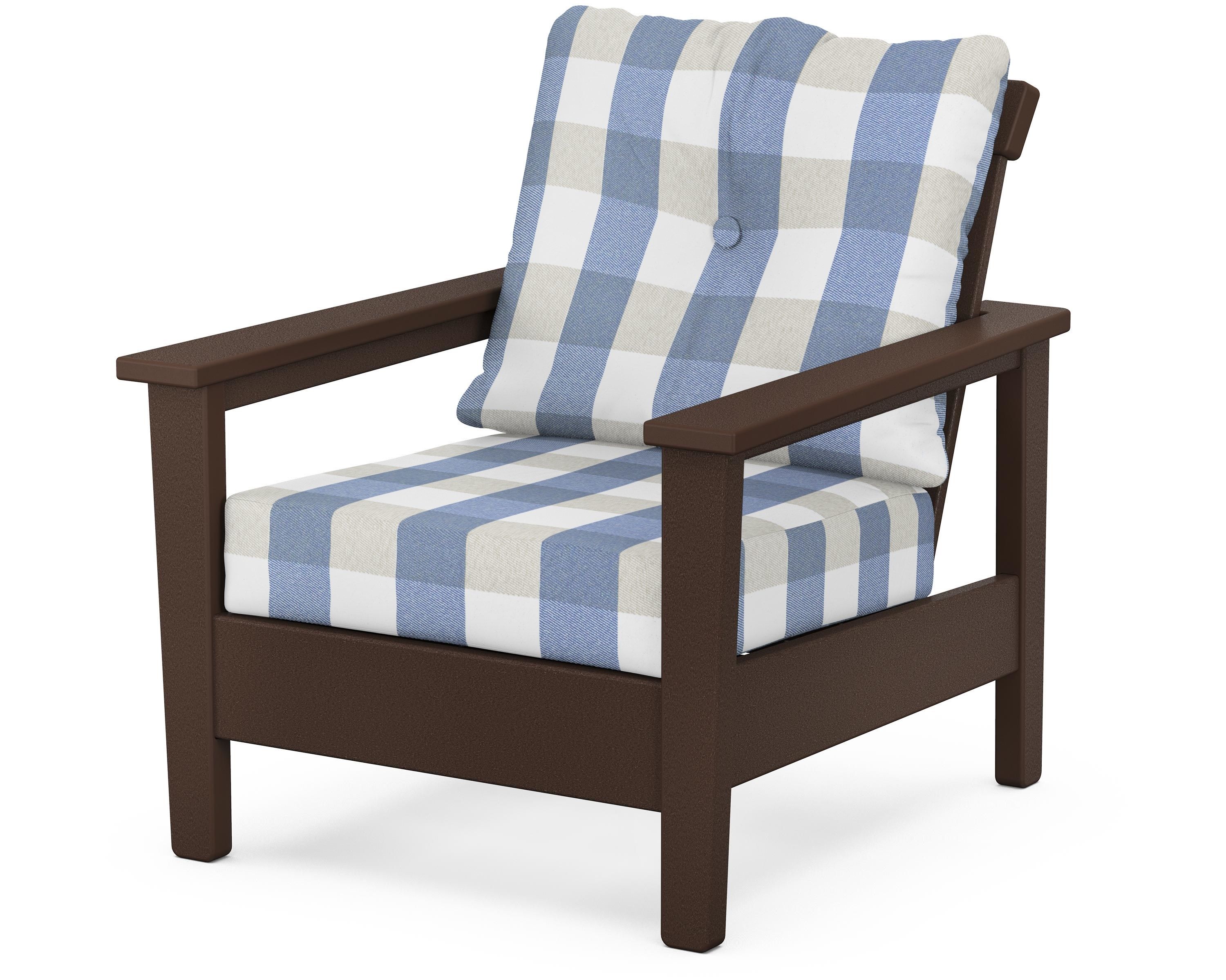 POLYWOOD® Prescott Deep Seating Chair in Mahogany / Buffalo Plaid Sky Blue