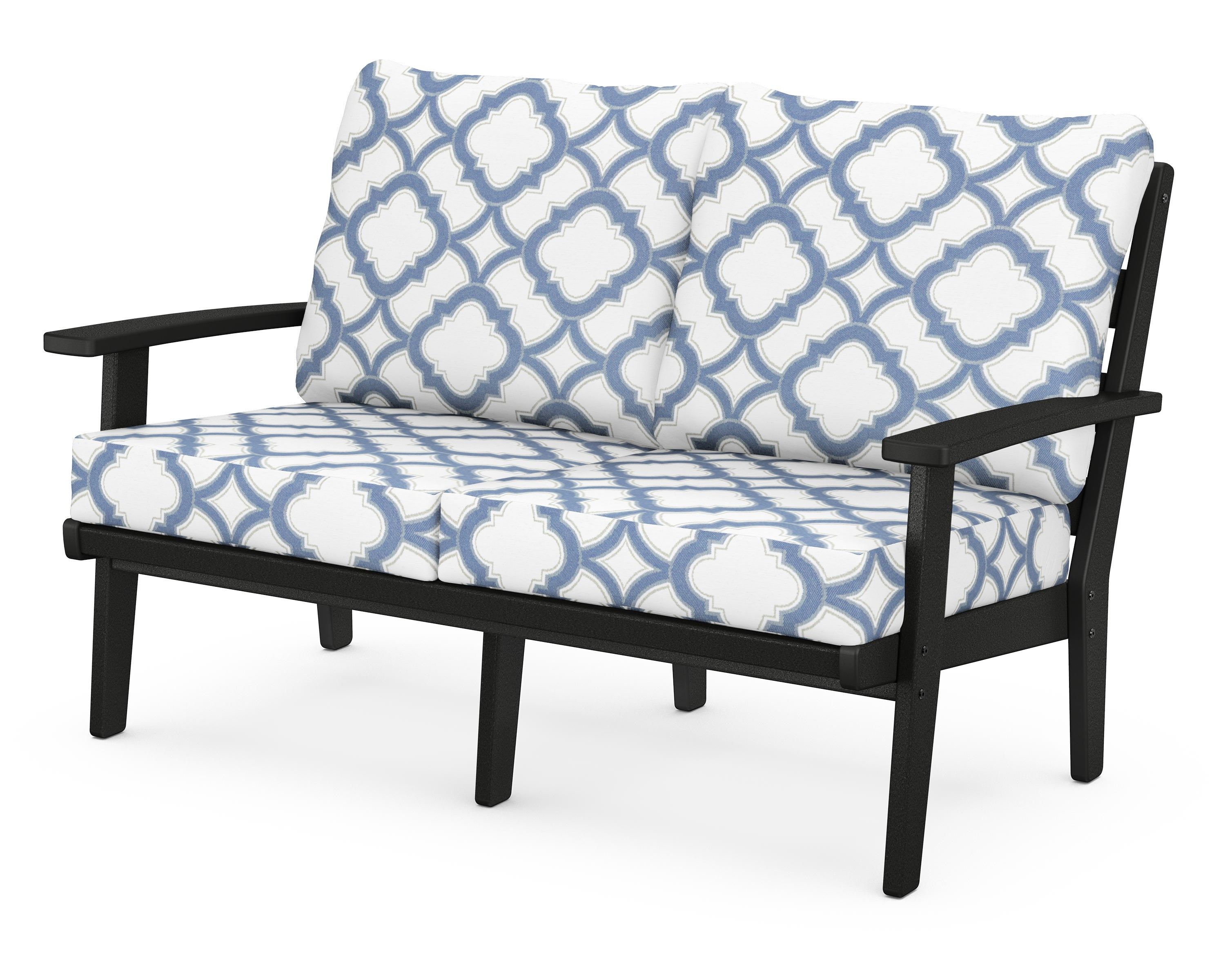 POLYWOOD® Grant Park Deep Seating Loveseat in Black / Trellis Sky Blue