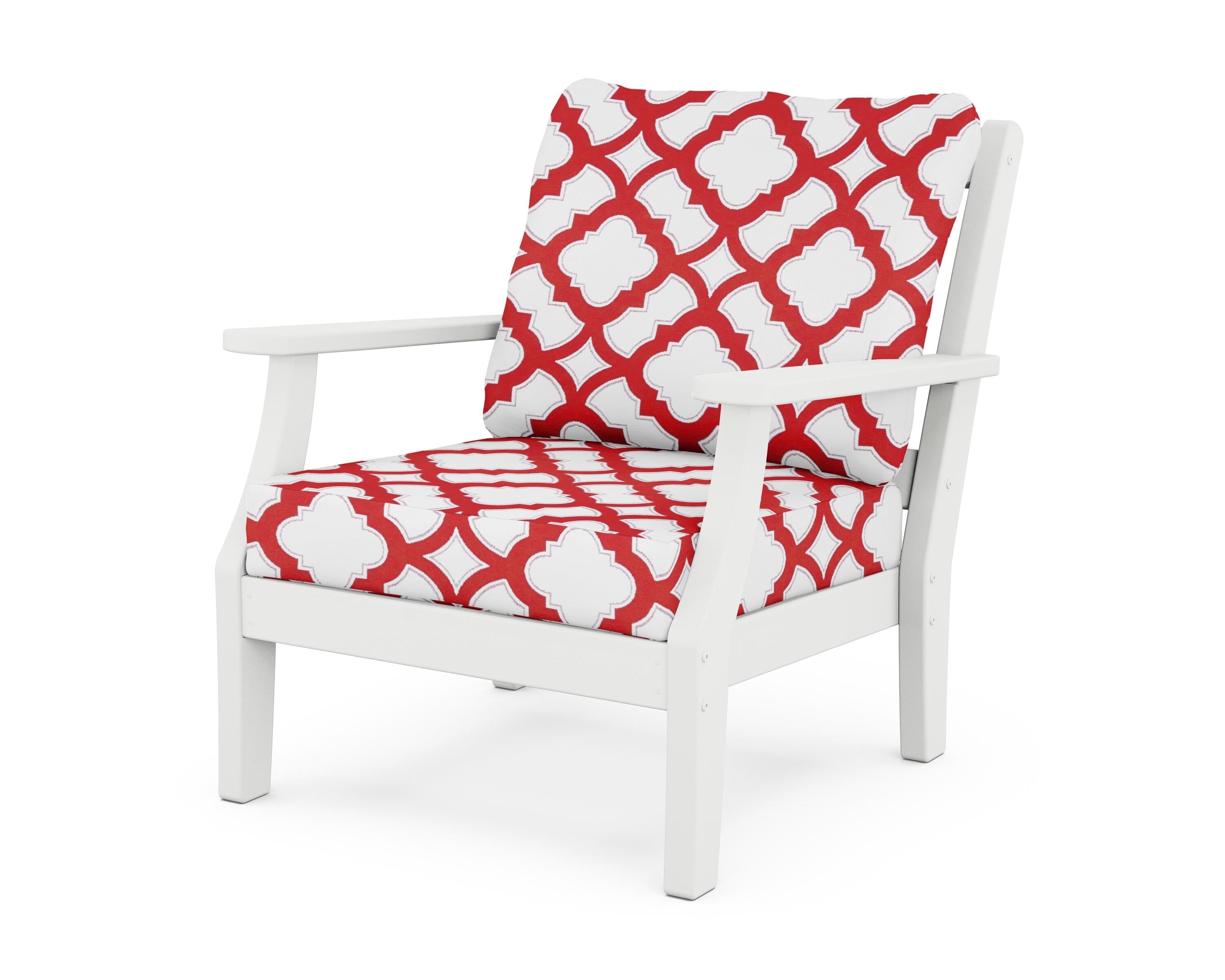 Martha Stewart by POLYWOOD® Chinoiserie Deep Seating Chair in White / Trellis Crimson