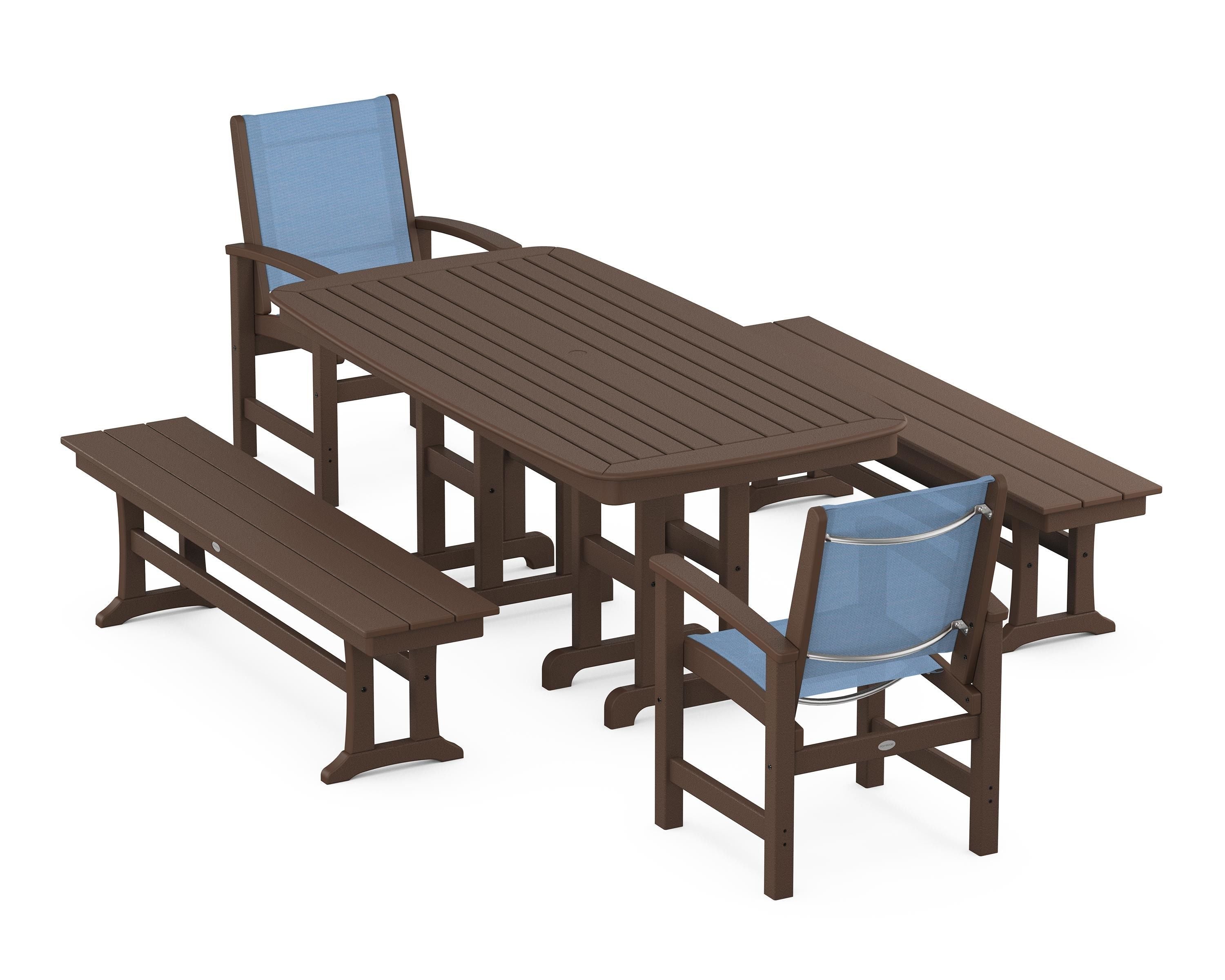 POLYWOOD® Coastal 5-Piece Dining Set in Mahogany / Poolside Sling