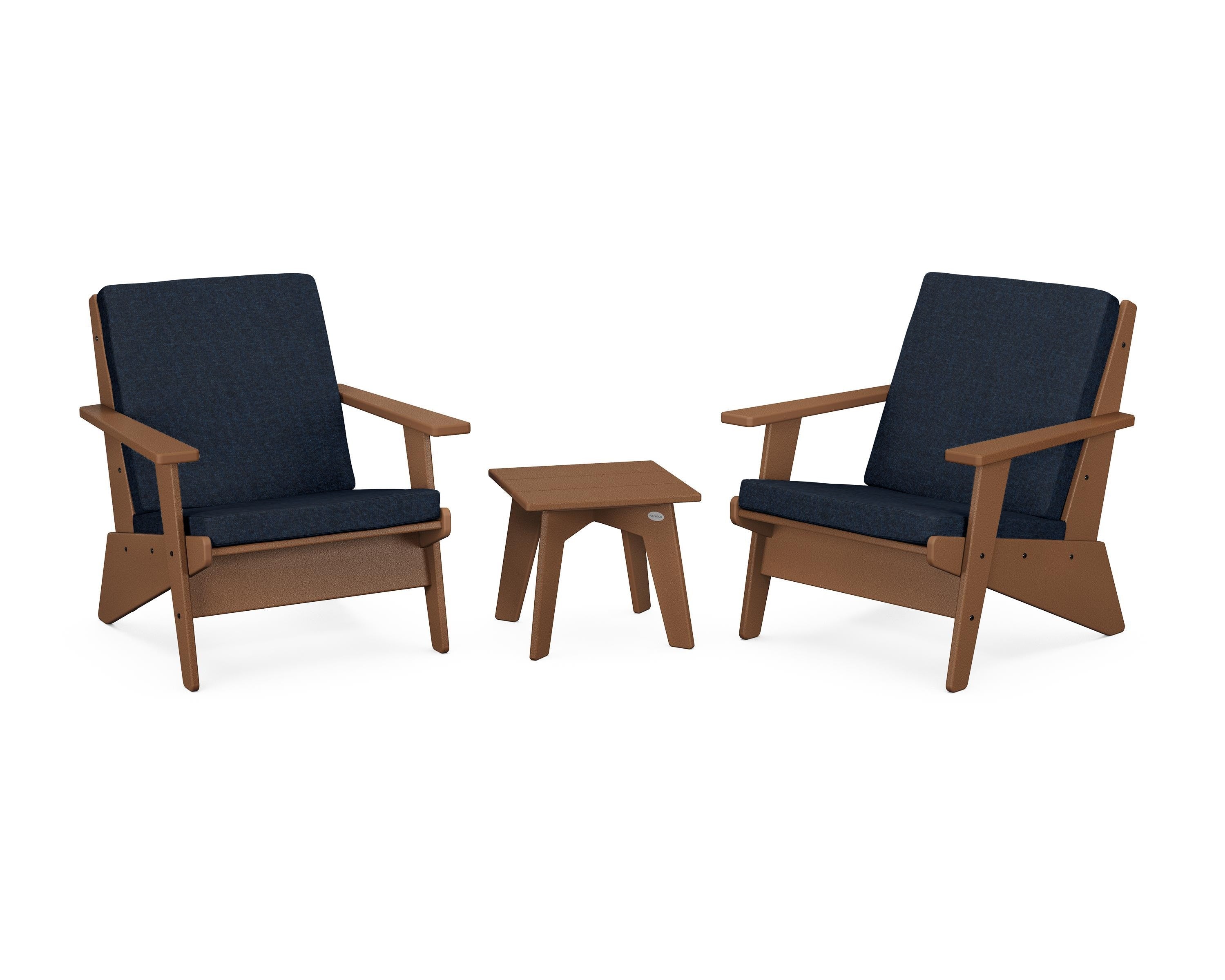 POLYWOOD® Riviera Modern Lounge 3-Piece Set in Teak / Marine Indigo