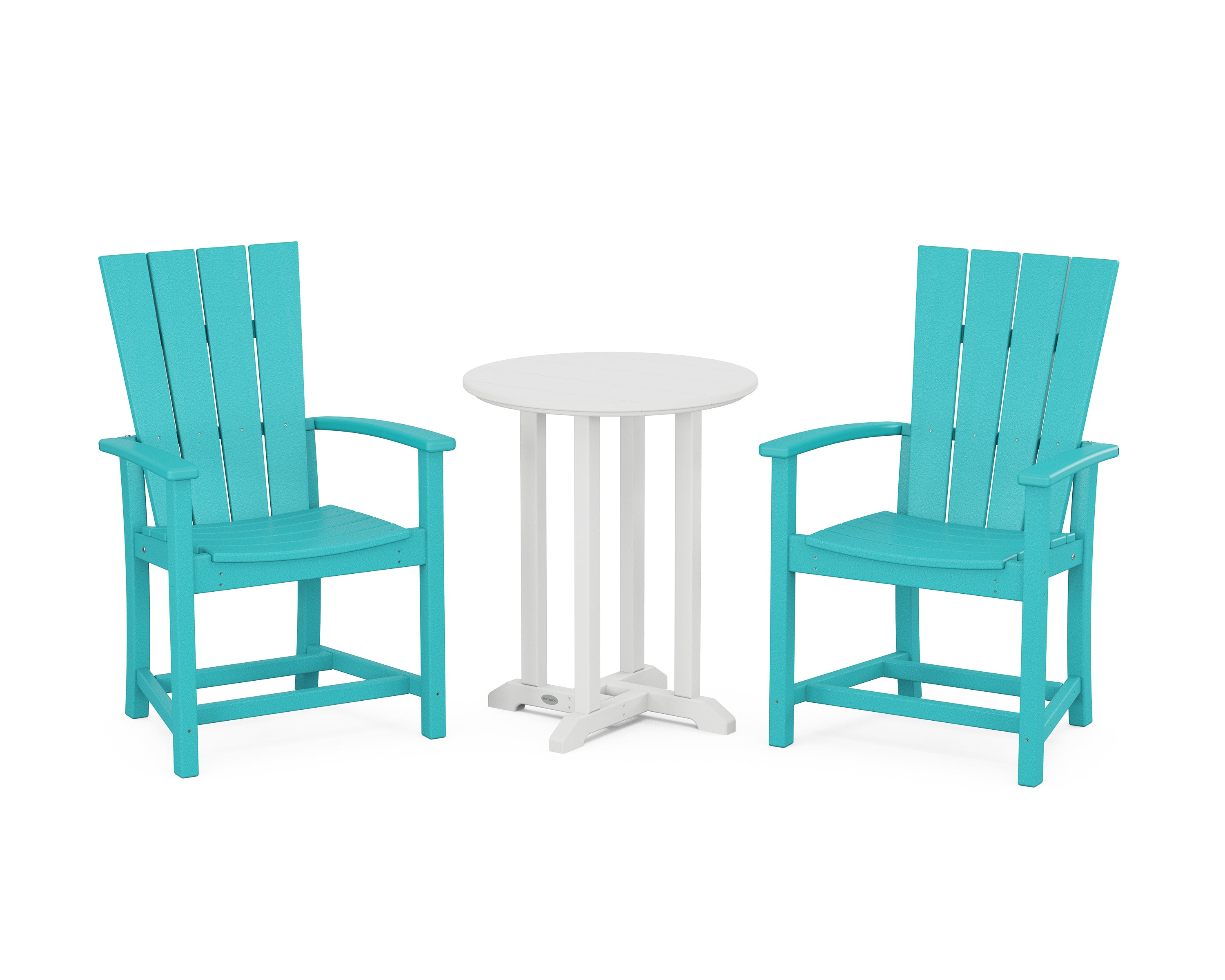 POLYWOOD® Quattro 3-Piece Round Farmhouse Bistro Dining Set in Aruba / White