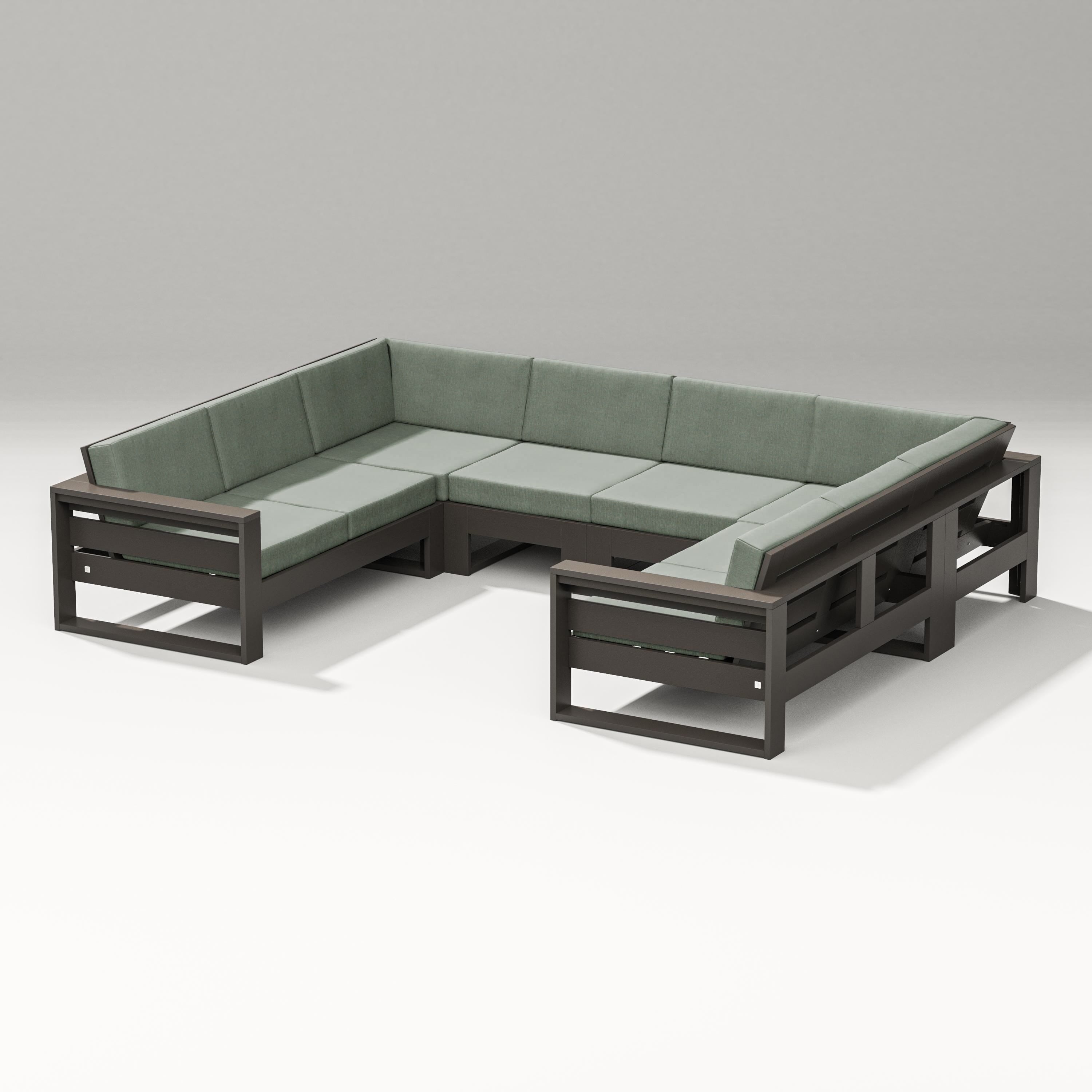 PW Designer Series Latitude U-Shaped Sectional in Vintage Coffee / Cast Sage