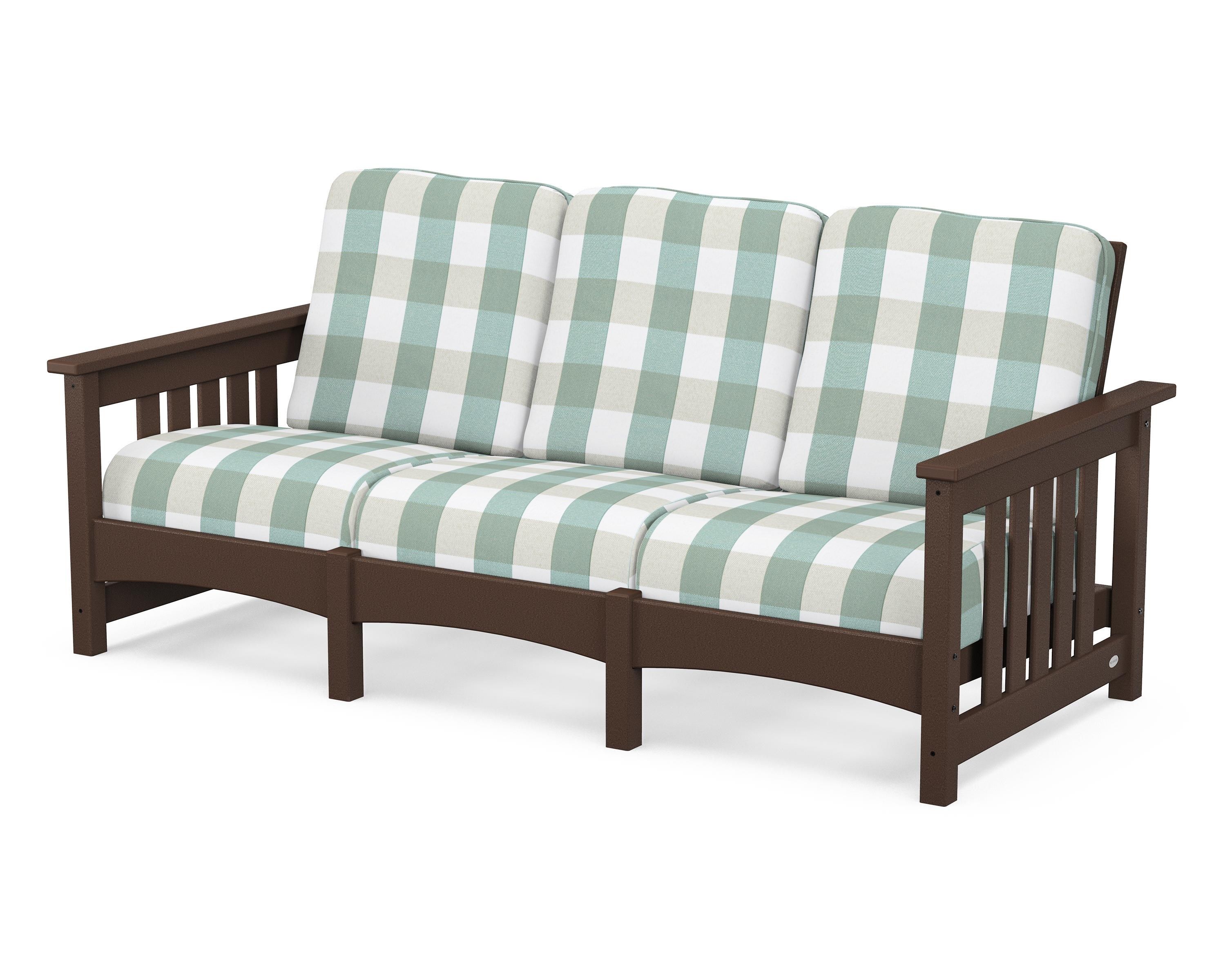 POLYWOOD® Club Mission Sofa in Mahogany / Buffalo Plaid Glacier Spa