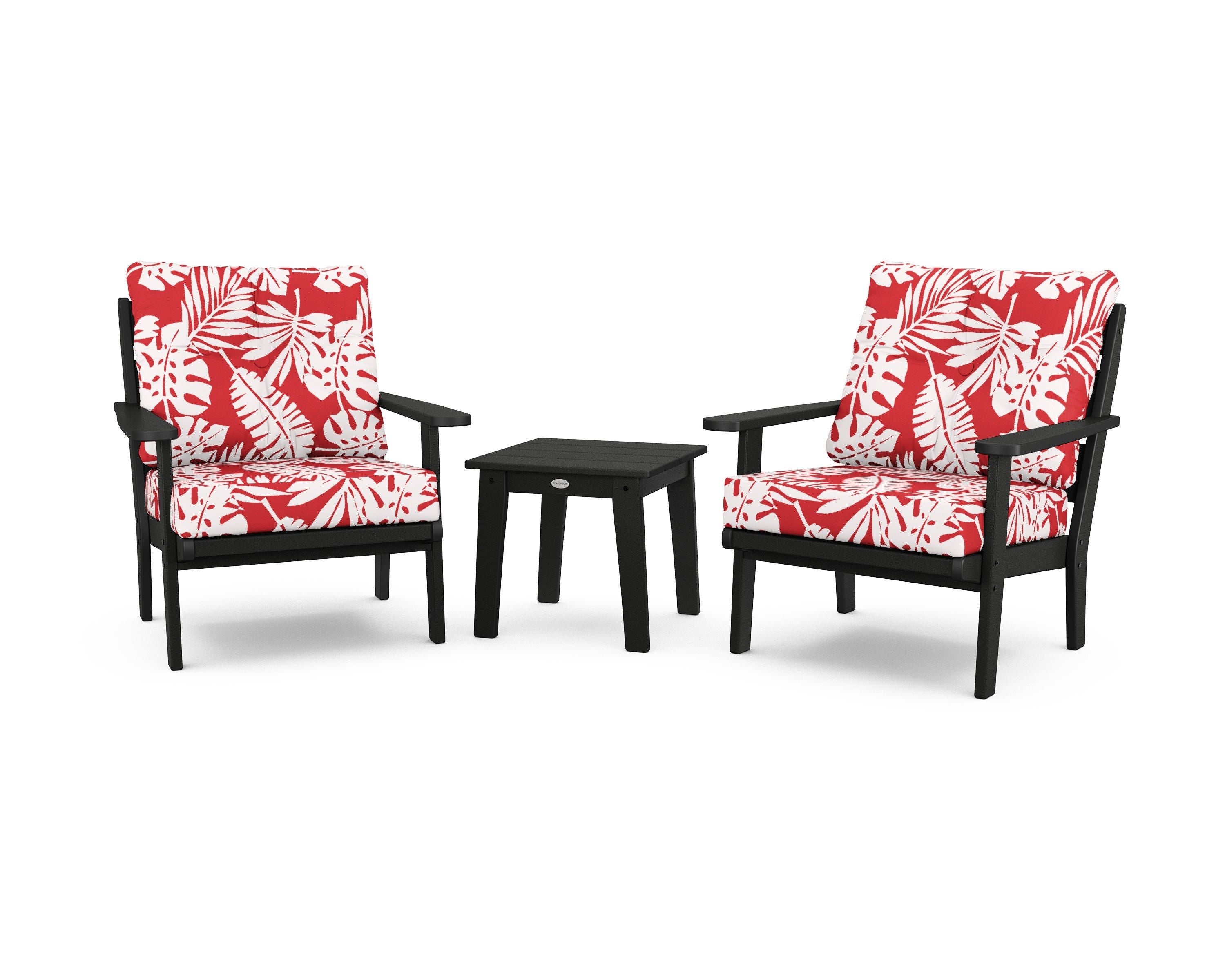 POLYWOOD® Lakeside 3-Piece Deep Seating Chair Set in Black / Leaf Crimson