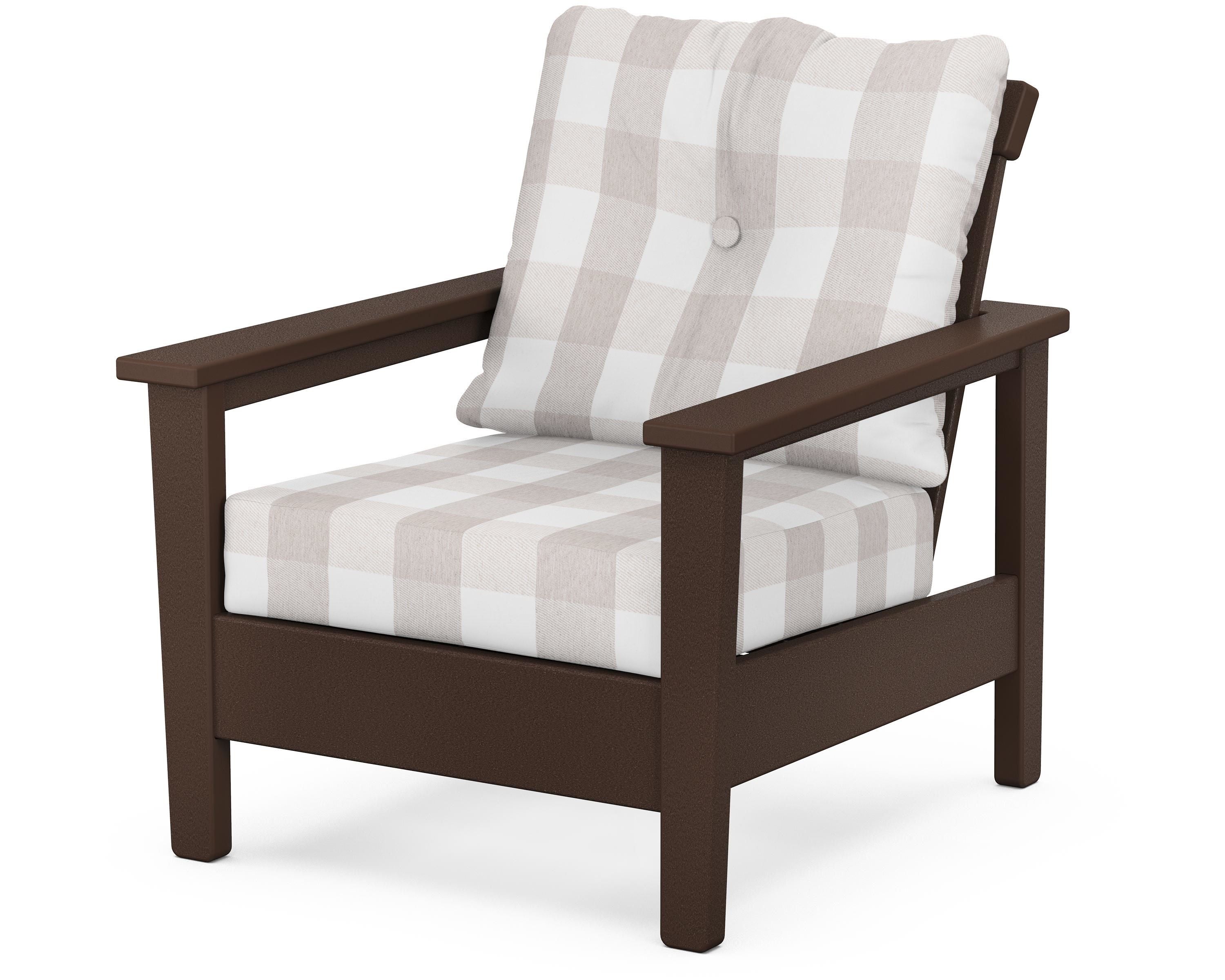 POLYWOOD® Prescott Deep Seating Chair in Mahogany / Buffalo Plaid Dune Burlap