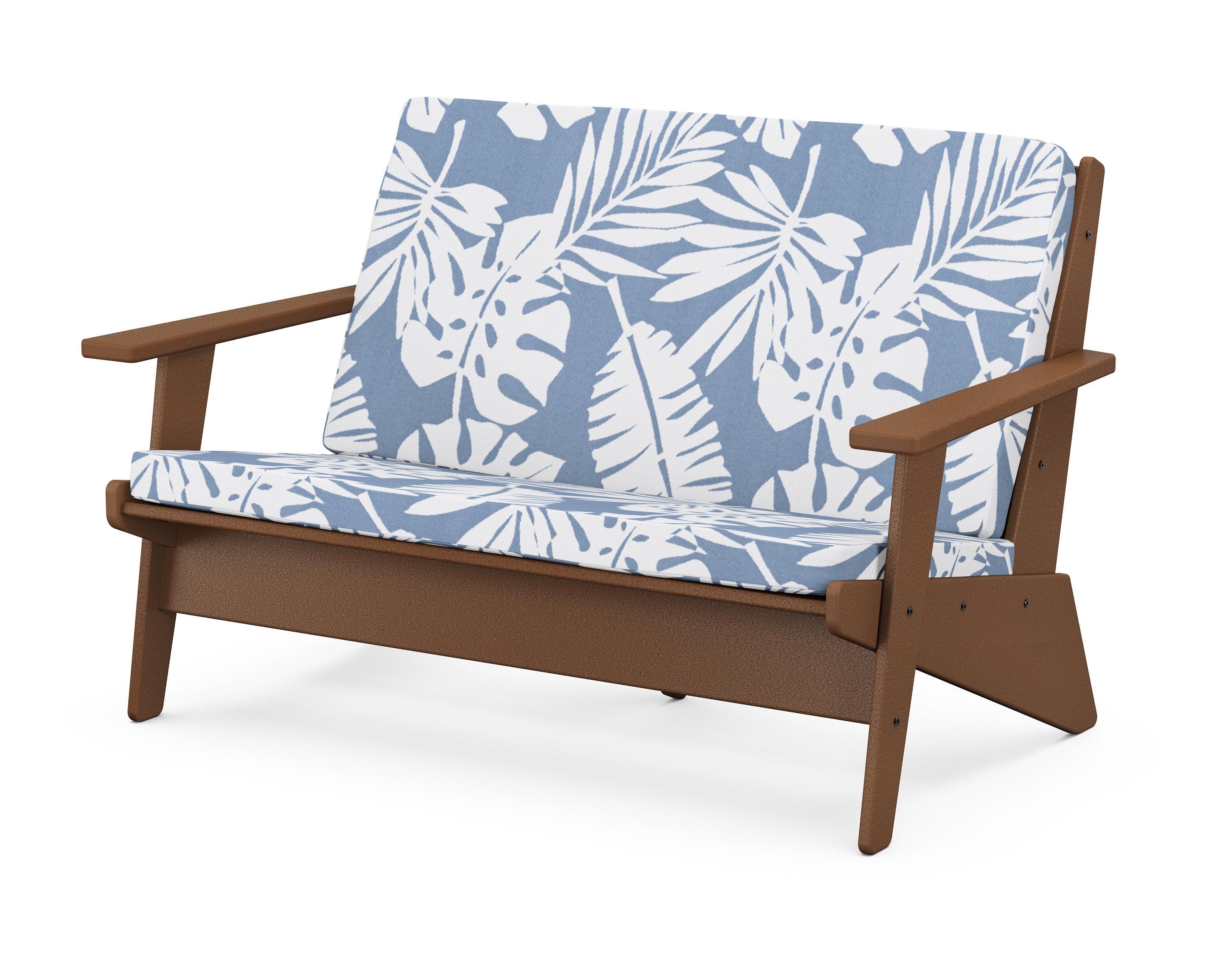 POLYWOOD® Riviera Modern Lounge Loveseat in Teak / Leaf Sky Blue