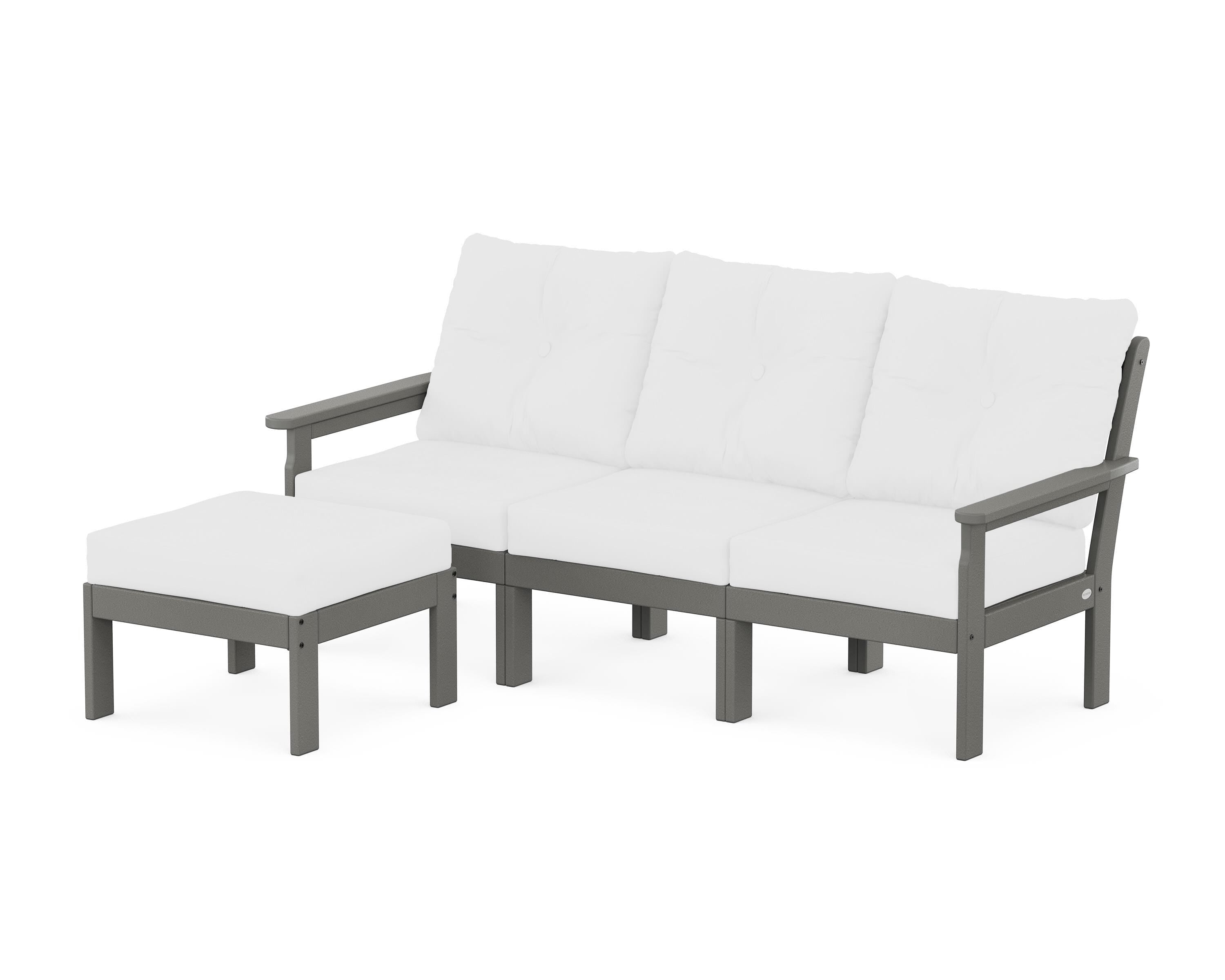 POLYWOOD® Vineyard 4-Piece Sectional with Ottoman in Slate Grey / Natural