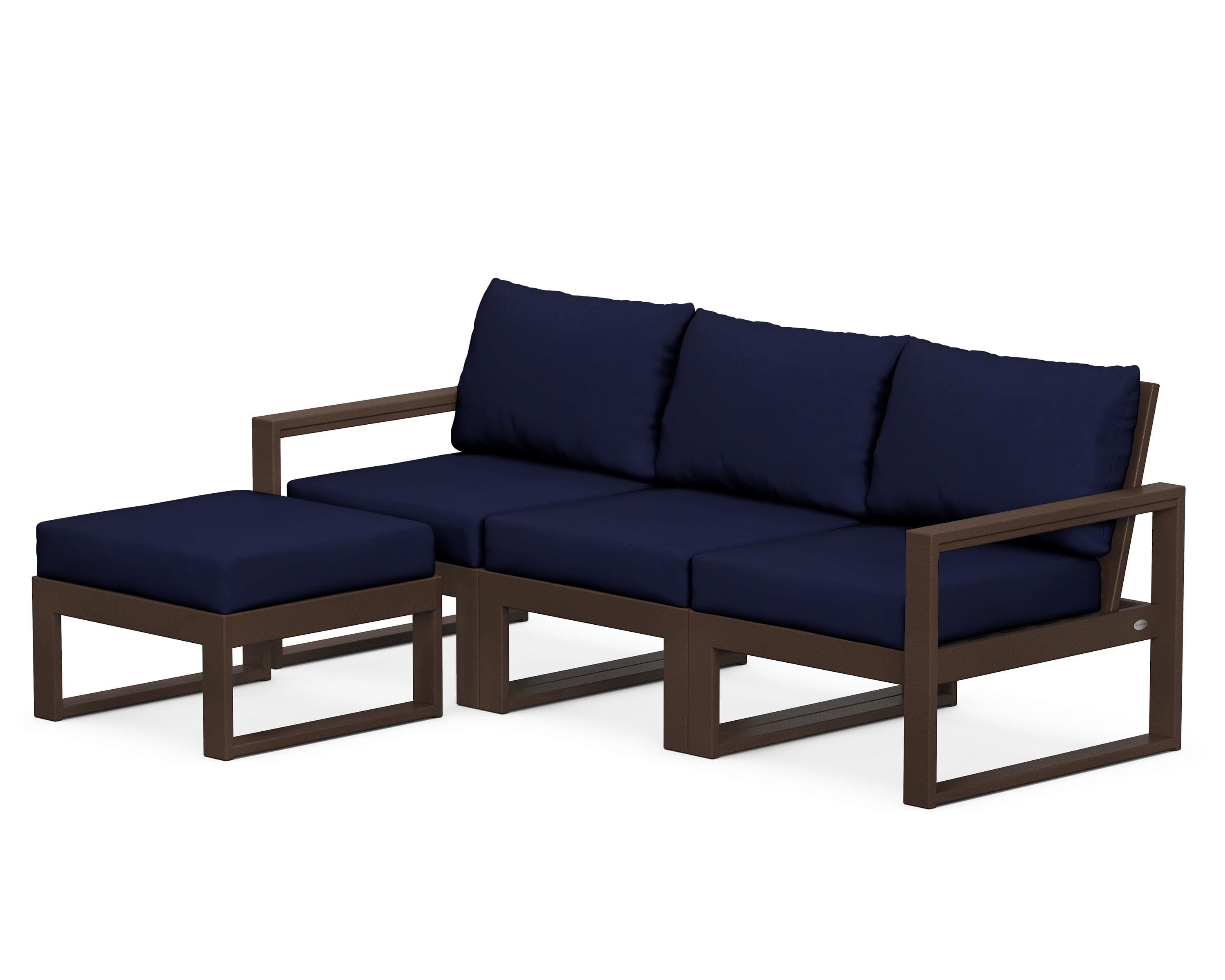 POLYWOOD® EDGE 4-Piece Modular Deep Seating Set with Ottoman in Mahogany / Navy