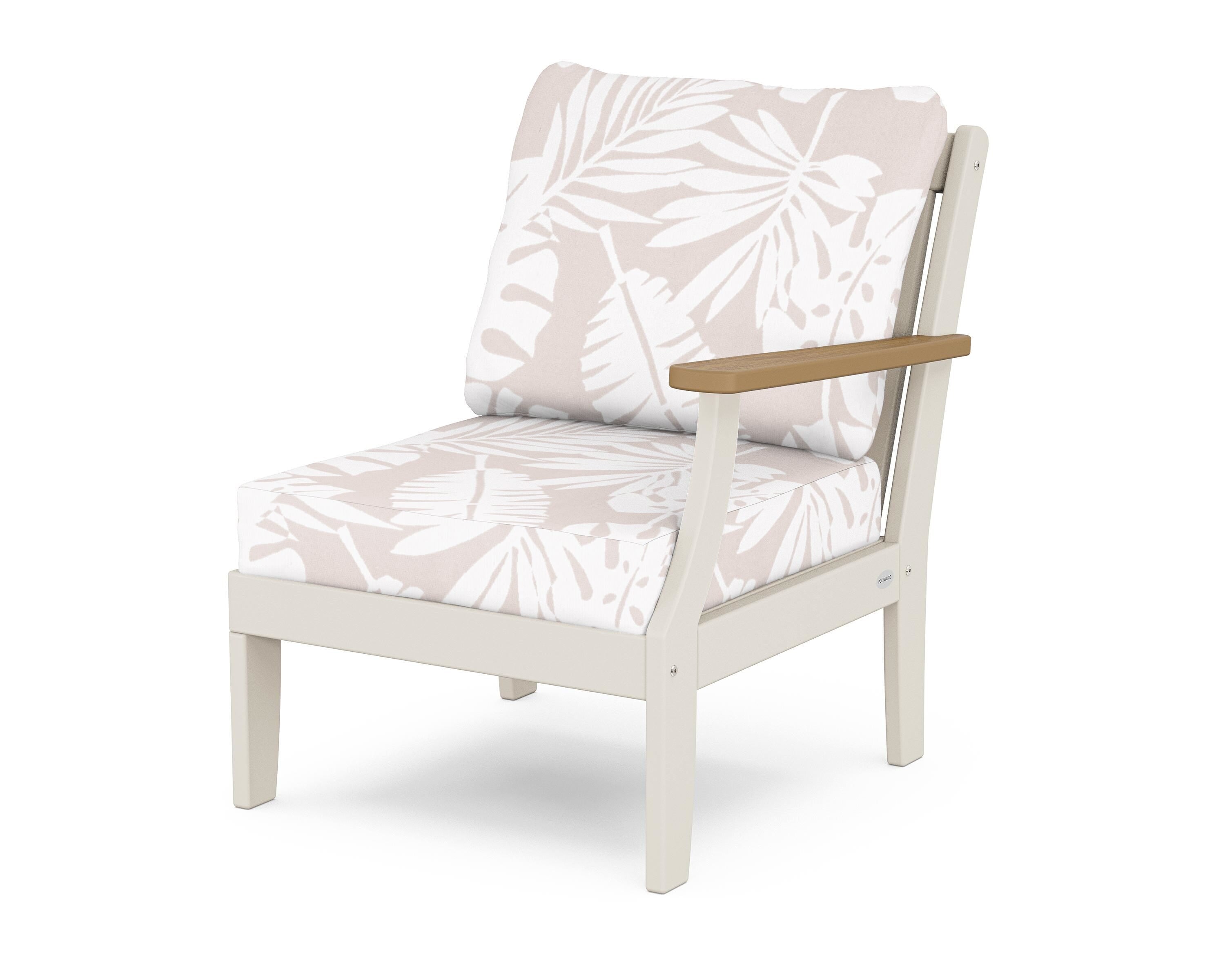 POLYWOOD® Braxton Modular Right Arm Chair in Sand / Natural / Leaf Dune Burlap