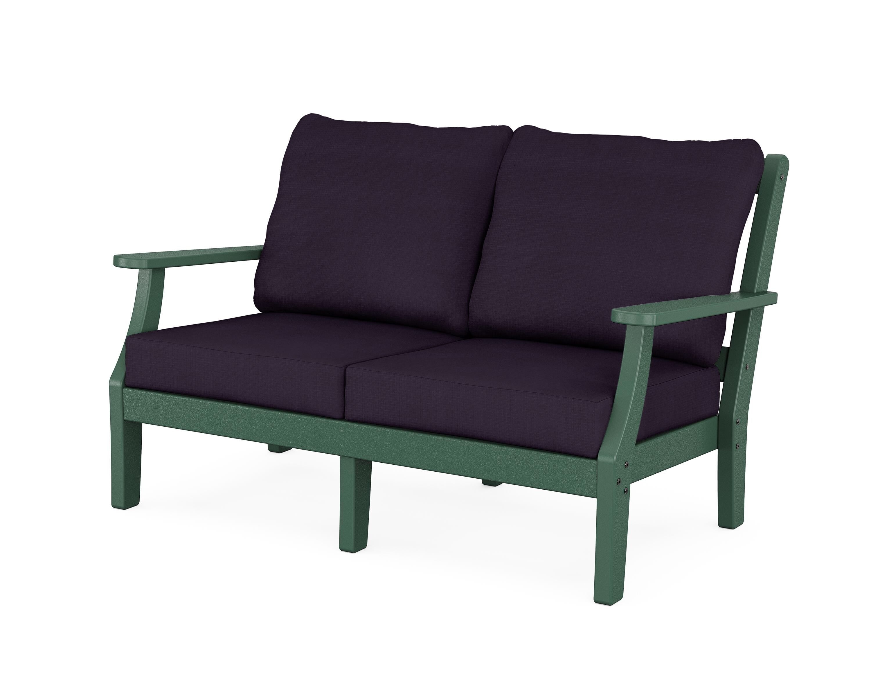 Martha Stewart by POLYWOOD® Chinoiserie Deep Seating Loveseat in Green / Navy Linen