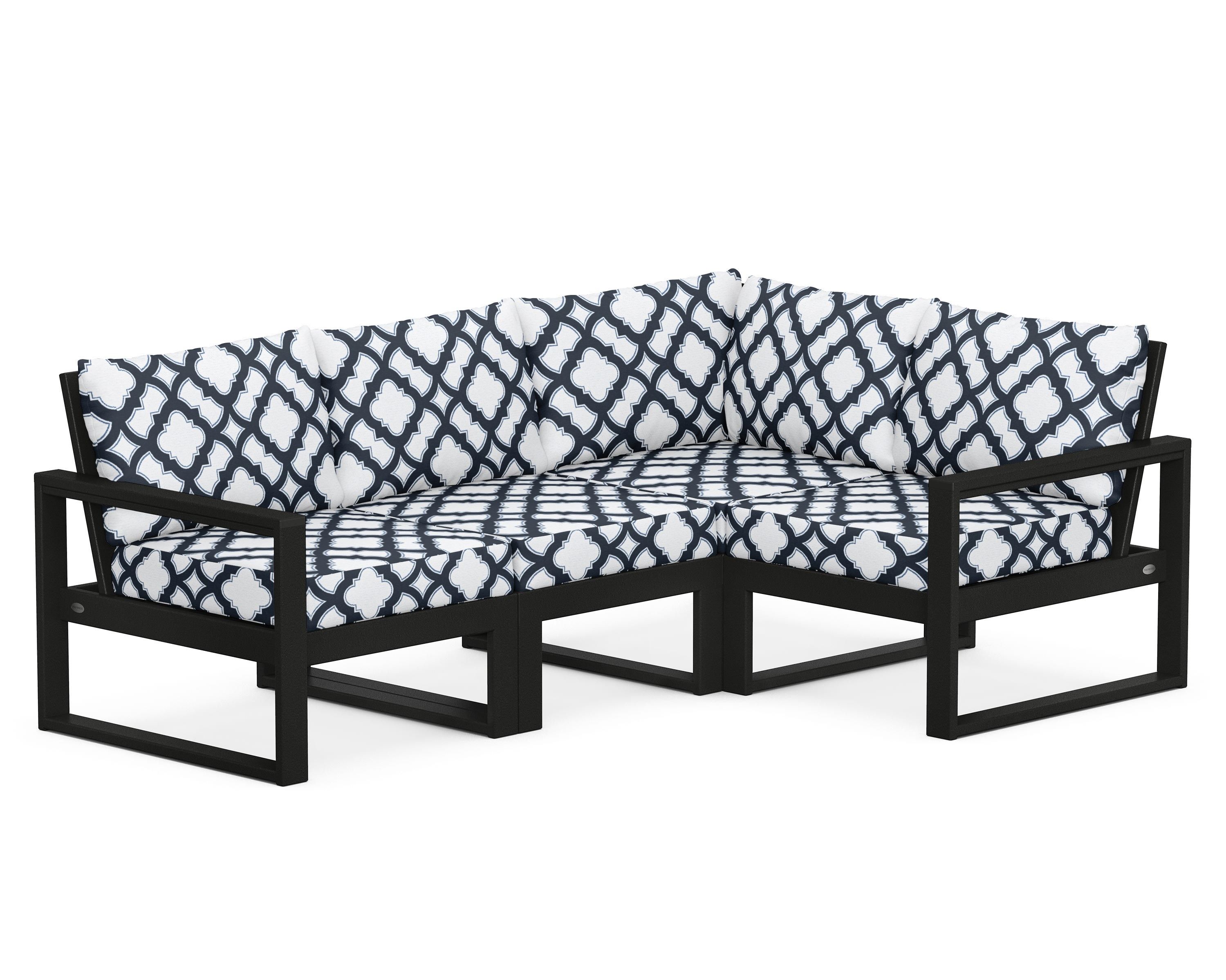 POLYWOOD® EDGE 4-Piece Modular Deep Seating Set in Black / Trellis Marine Indigo
