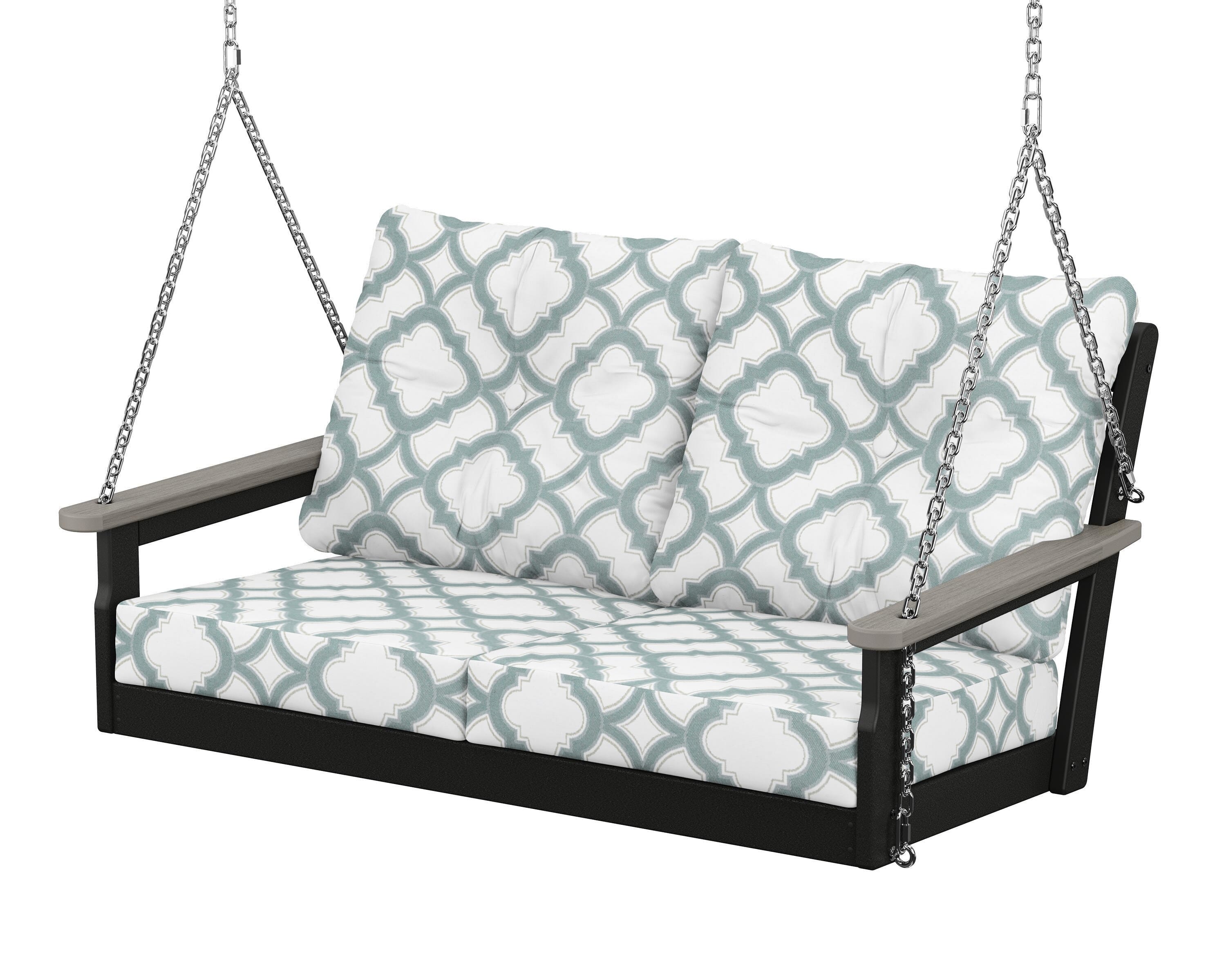 POLYWOOD® Vineyard Deep Seating Swing in Black / Driftwood / Trellis Glacier Spa