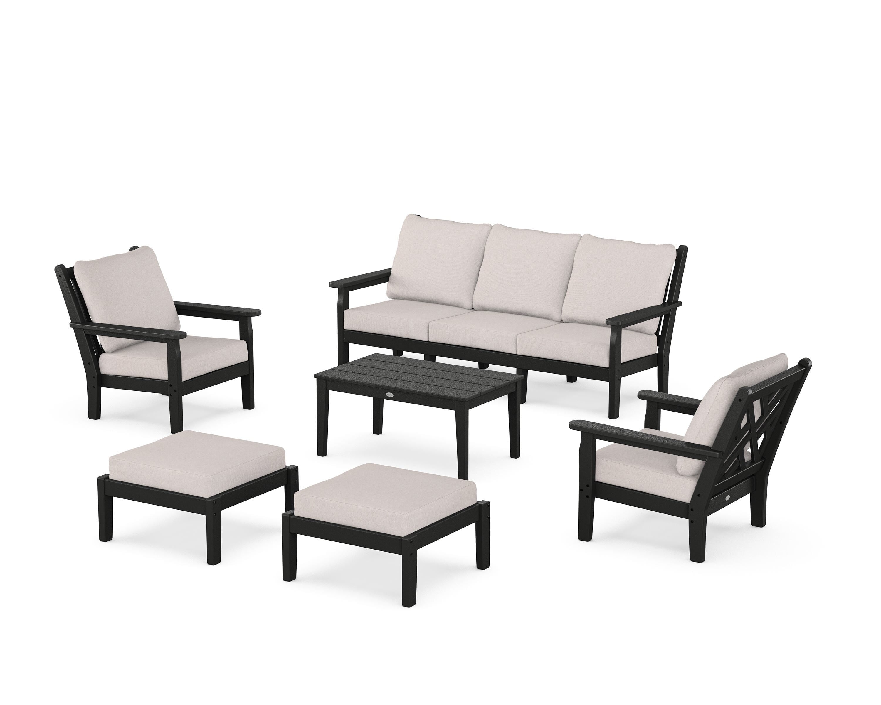 POLYWOOD® Chippendale 6-Piece Lounge Sofa Set in Black / Dune Burlap