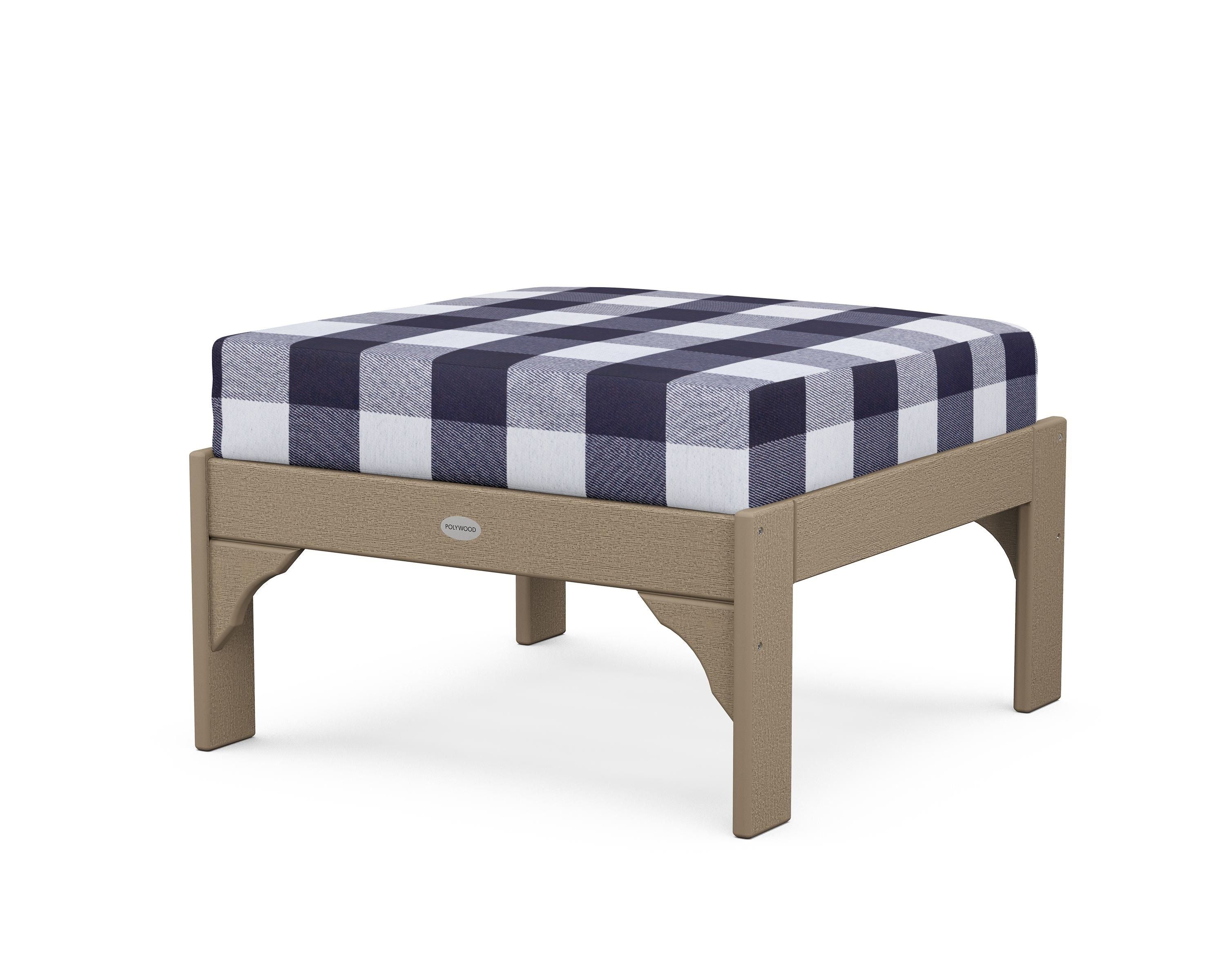 POLYWOOD® Vineyard Deep Seating Ottoman in Vintage Sahara / Buffalo Plaid Navy