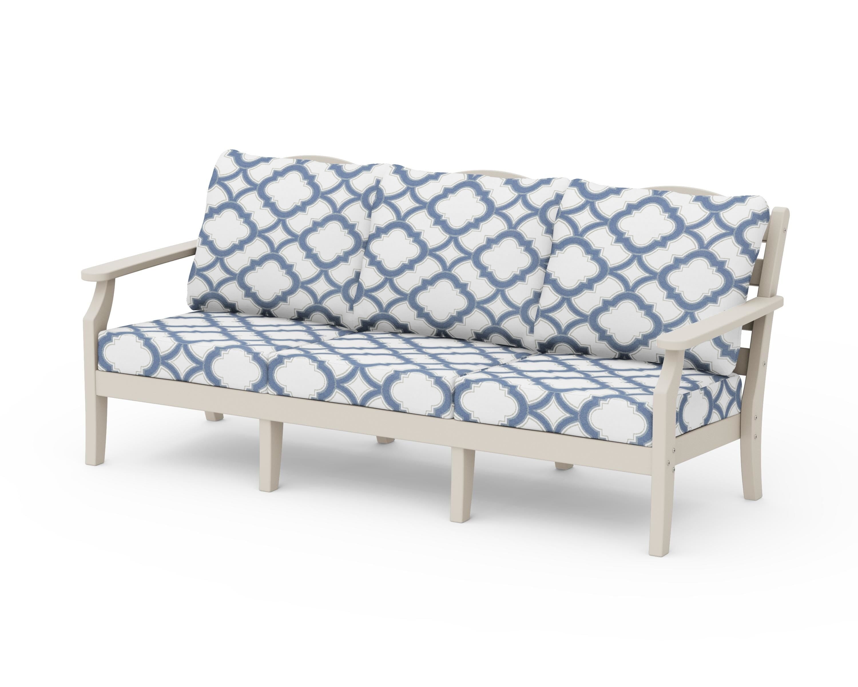 Draper James™ by POLYWOOD® Savannah Deep Seating Sofa in Sand / Trellis Sky Blue