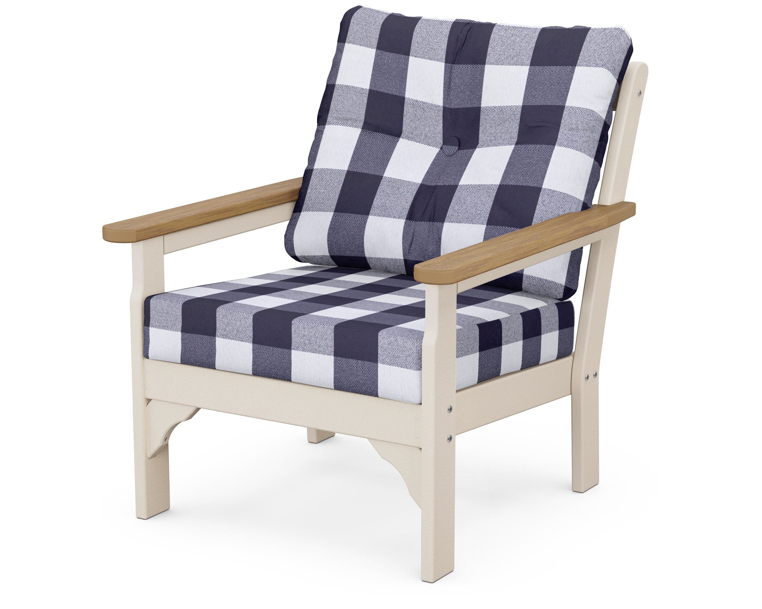 POLYWOOD® Vineyard Deep Seating Chair in Sand / Natural / Buffalo Plaid Navy