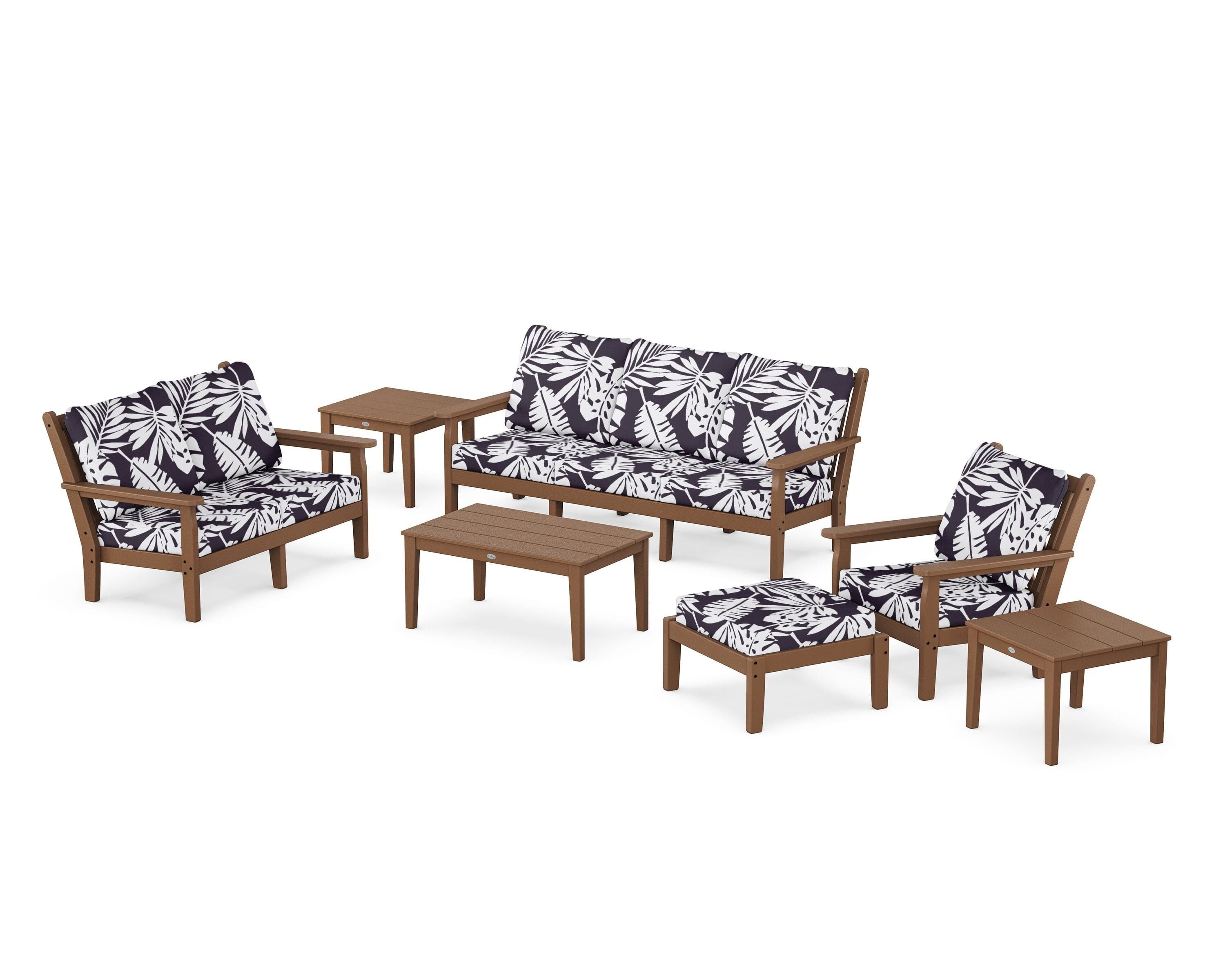 POLYWOOD® Chippendale 7-Piece Deep Seating Set in Teak / Leaf Navy