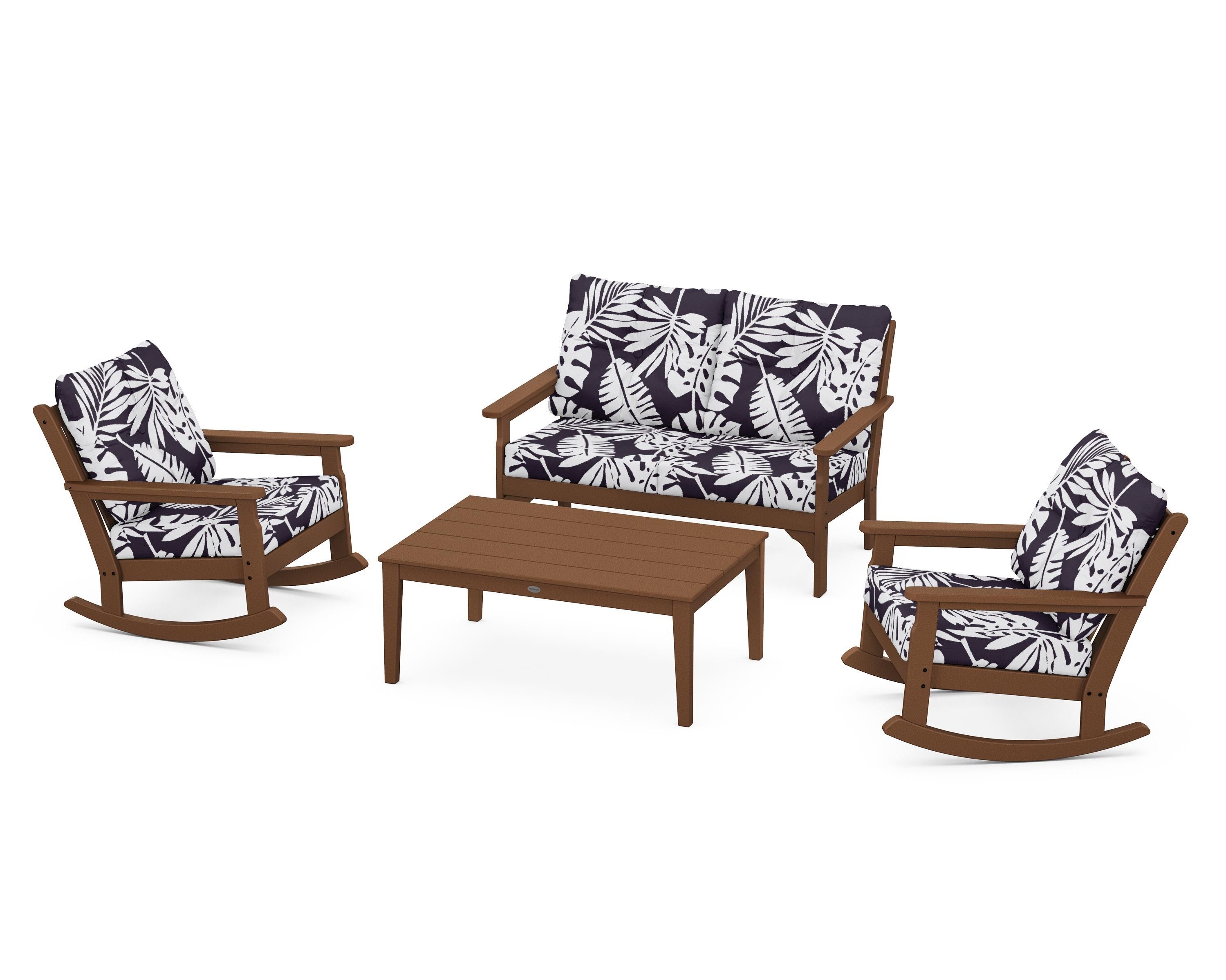 POLYWOOD® Vineyard 4-Piece Deep Seating Rocking Chair Set in Teak / Leaf Navy