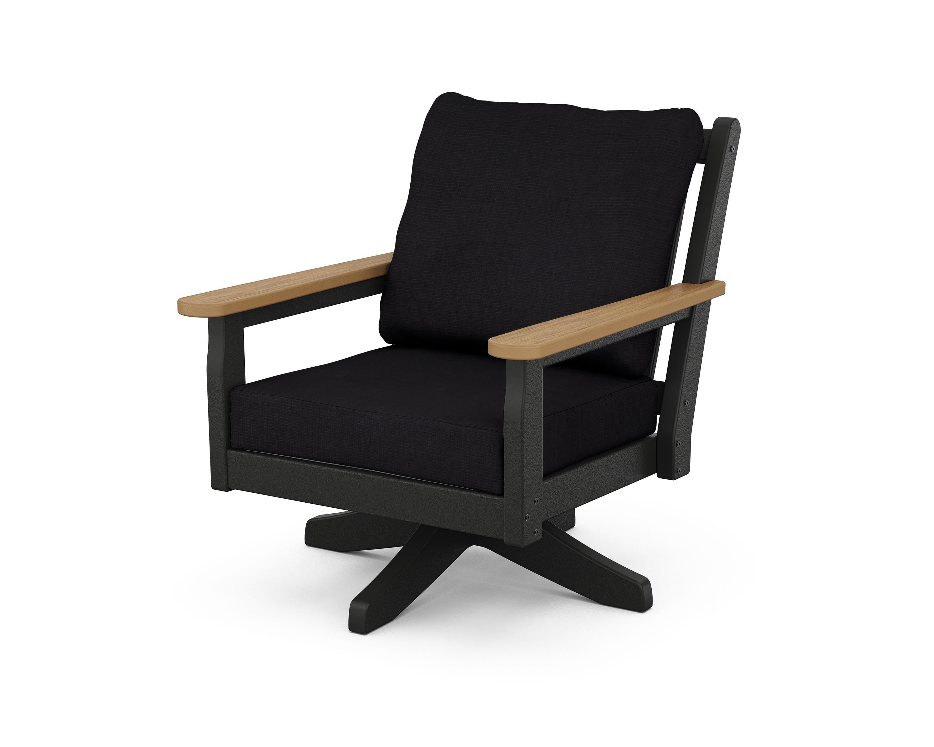 POLYWOOD® Chippendale Deep Seating Swivel Chair in Black / Natural / Midnight Linen