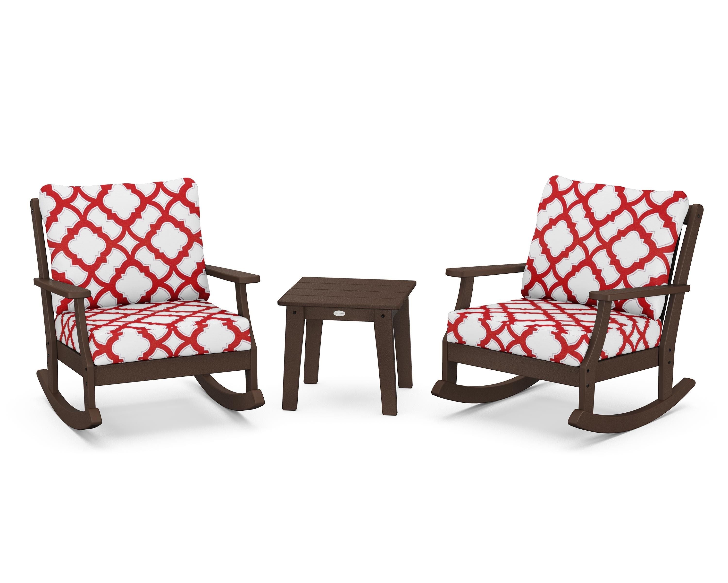 POLYWOOD® Braxton 3-Piece Deep Seating Rocker Set in Mahogany / Trellis Crimson
