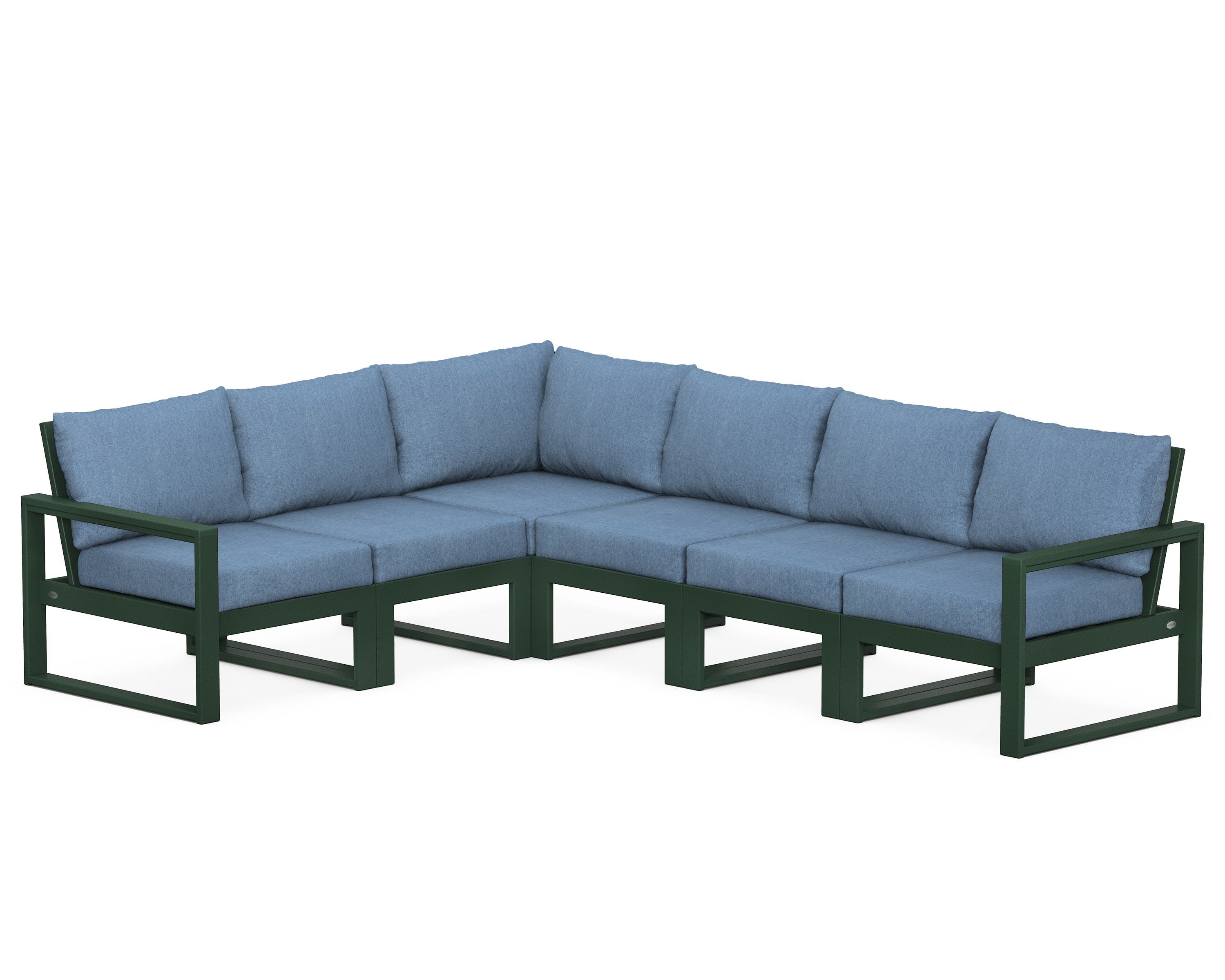 POLYWOOD® EDGE 6-Piece Modular Deep Seating Set in Green / Sky Blue
