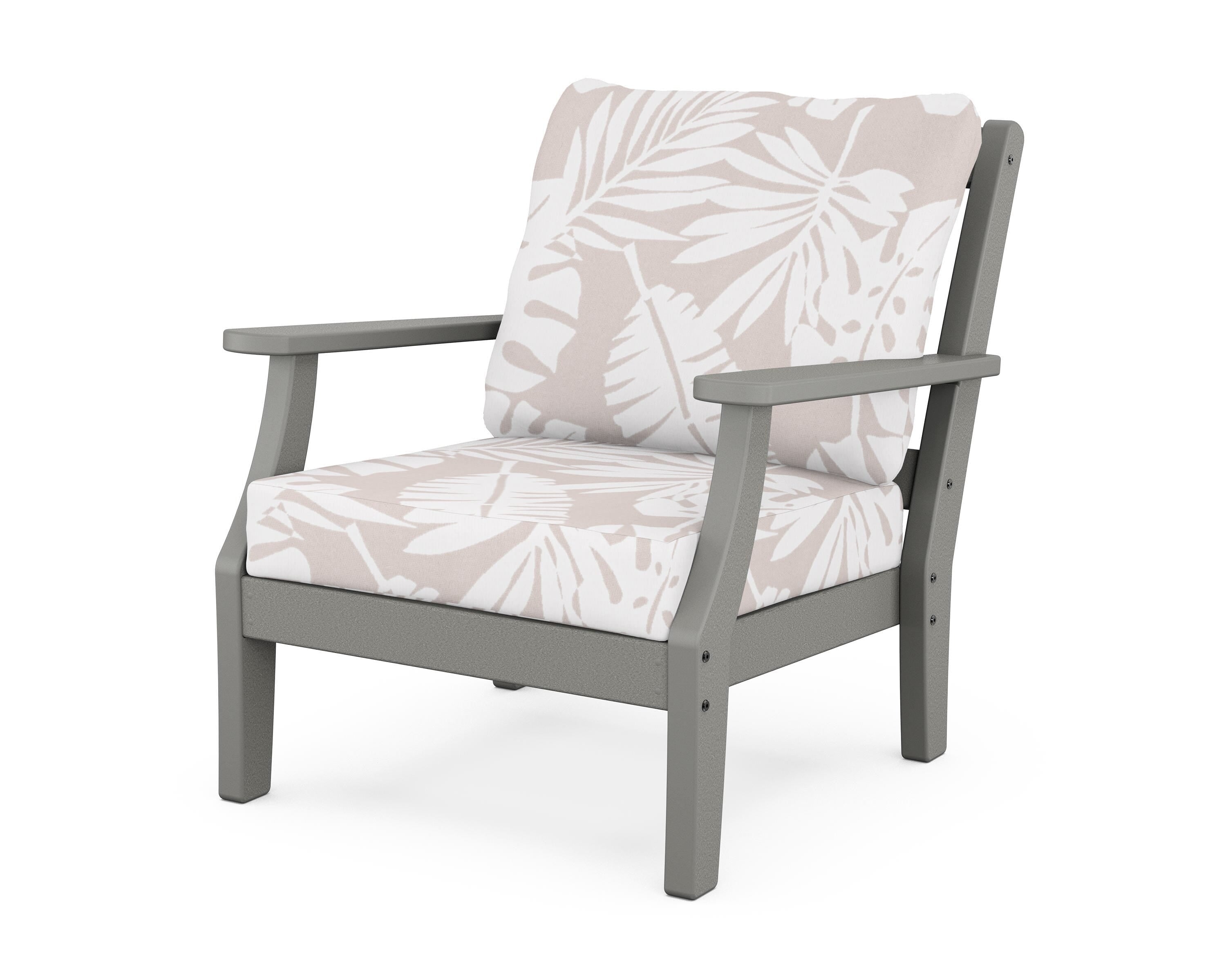Martha Stewart by POLYWOOD® Chinoiserie Deep Seating Chair in Slate Grey / Leaf Dune Burlap