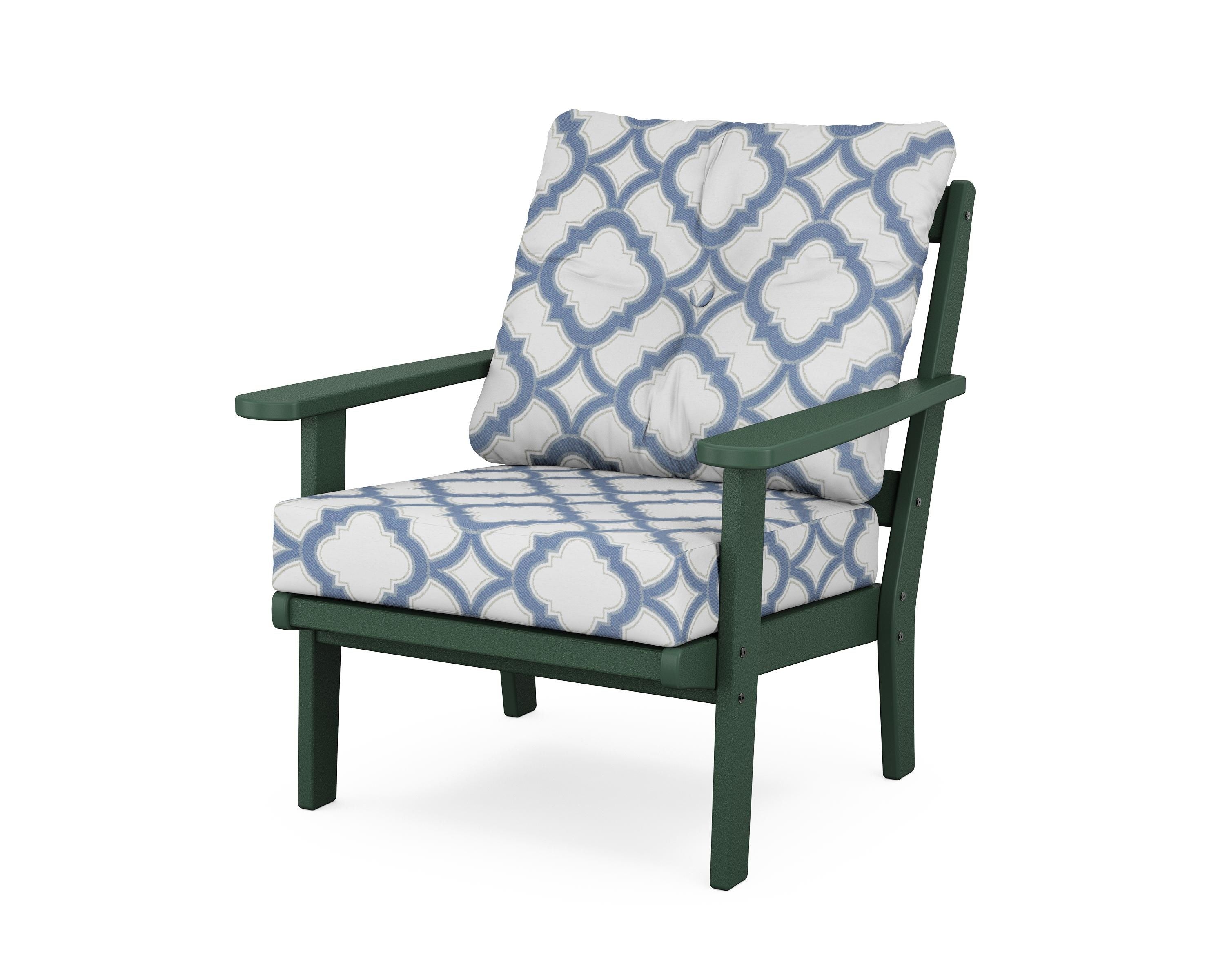 POLYWOOD® Mission Deep Seating Chair in Green / Trellis Sky Blue
