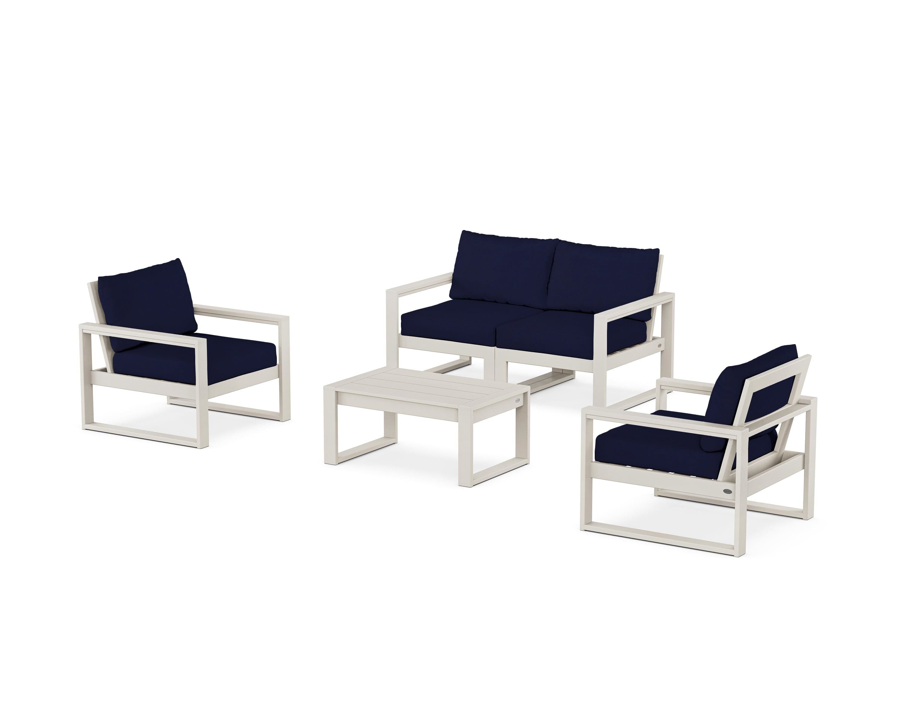 POLYWOOD® EDGE Sectional 4-Piece Deep Seating Set with Loveseat in Sand / Navy